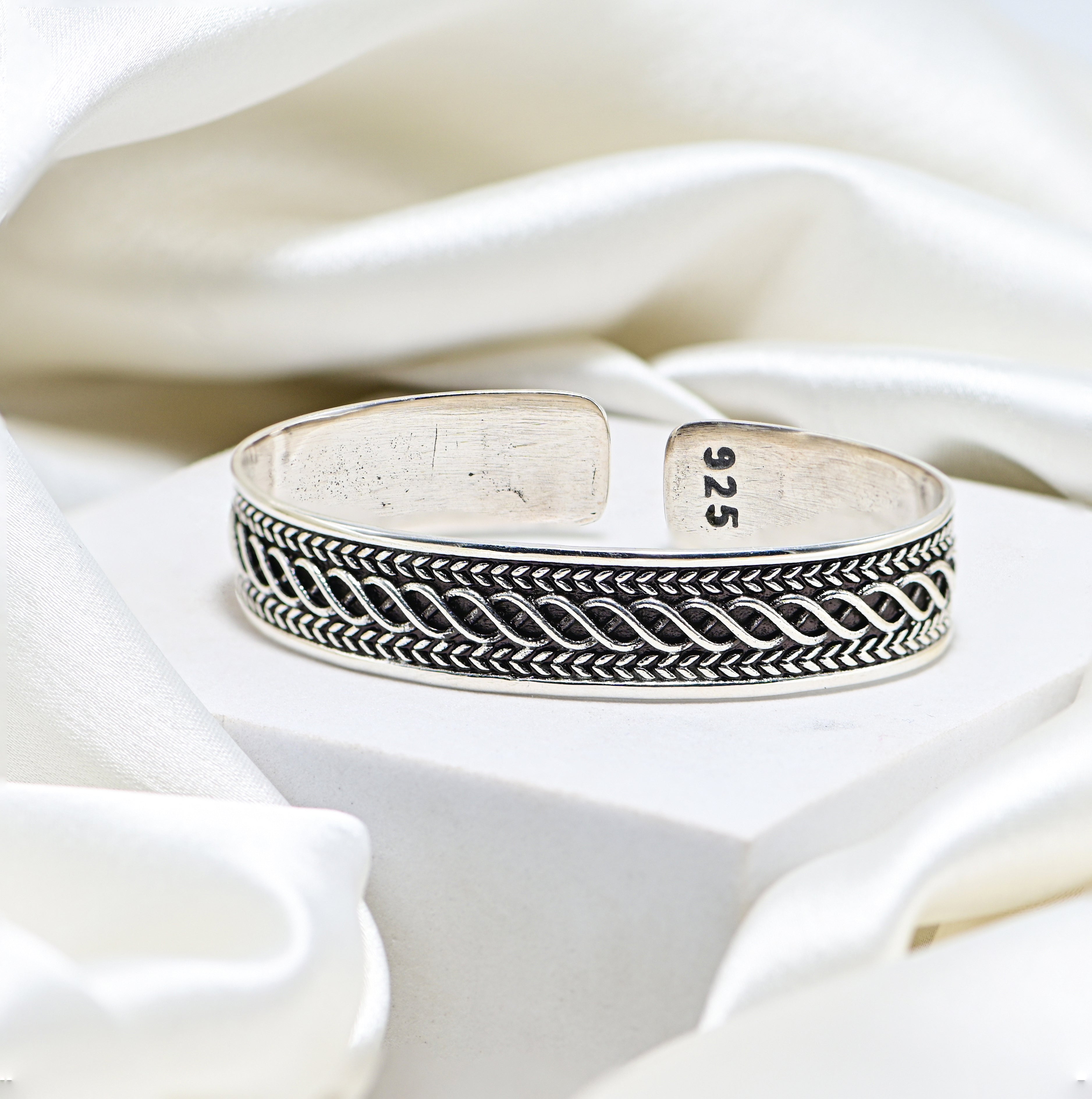 Vintage Tribal Silver Kada Handmade Chain Bracelet for Men