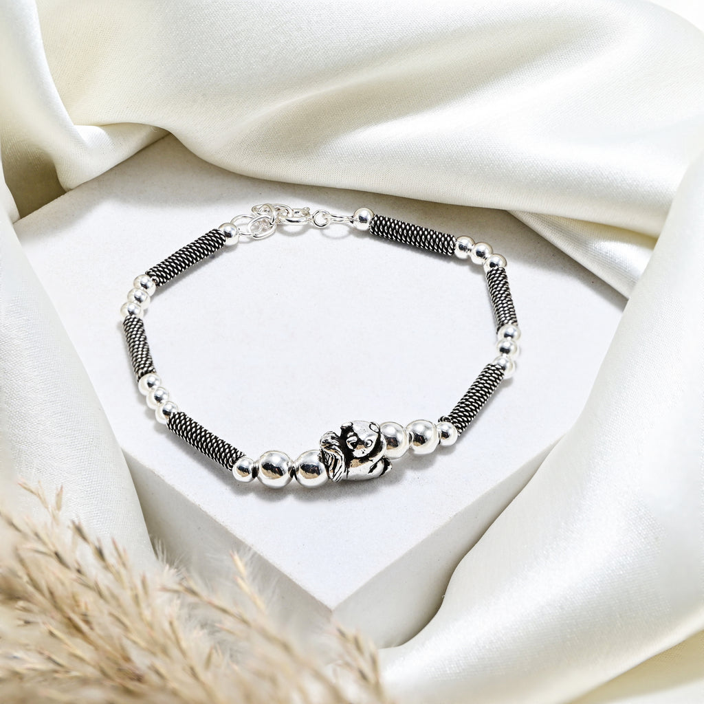 Minimal Turkish Silver Beaded Bracelet, Vintage Oxidized Bead Jewelry