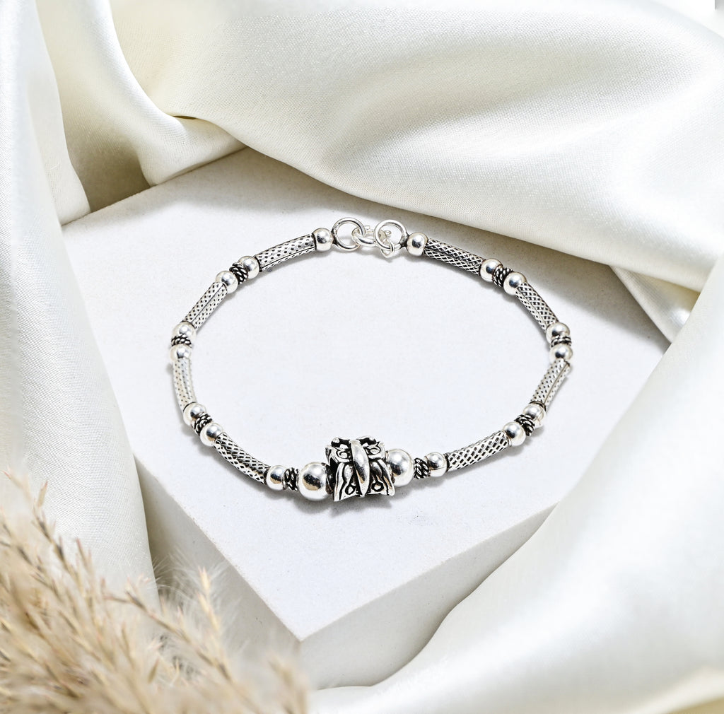 Minimal Turkish Silver Beaded Bracelet Vintage Beaded Bracelet