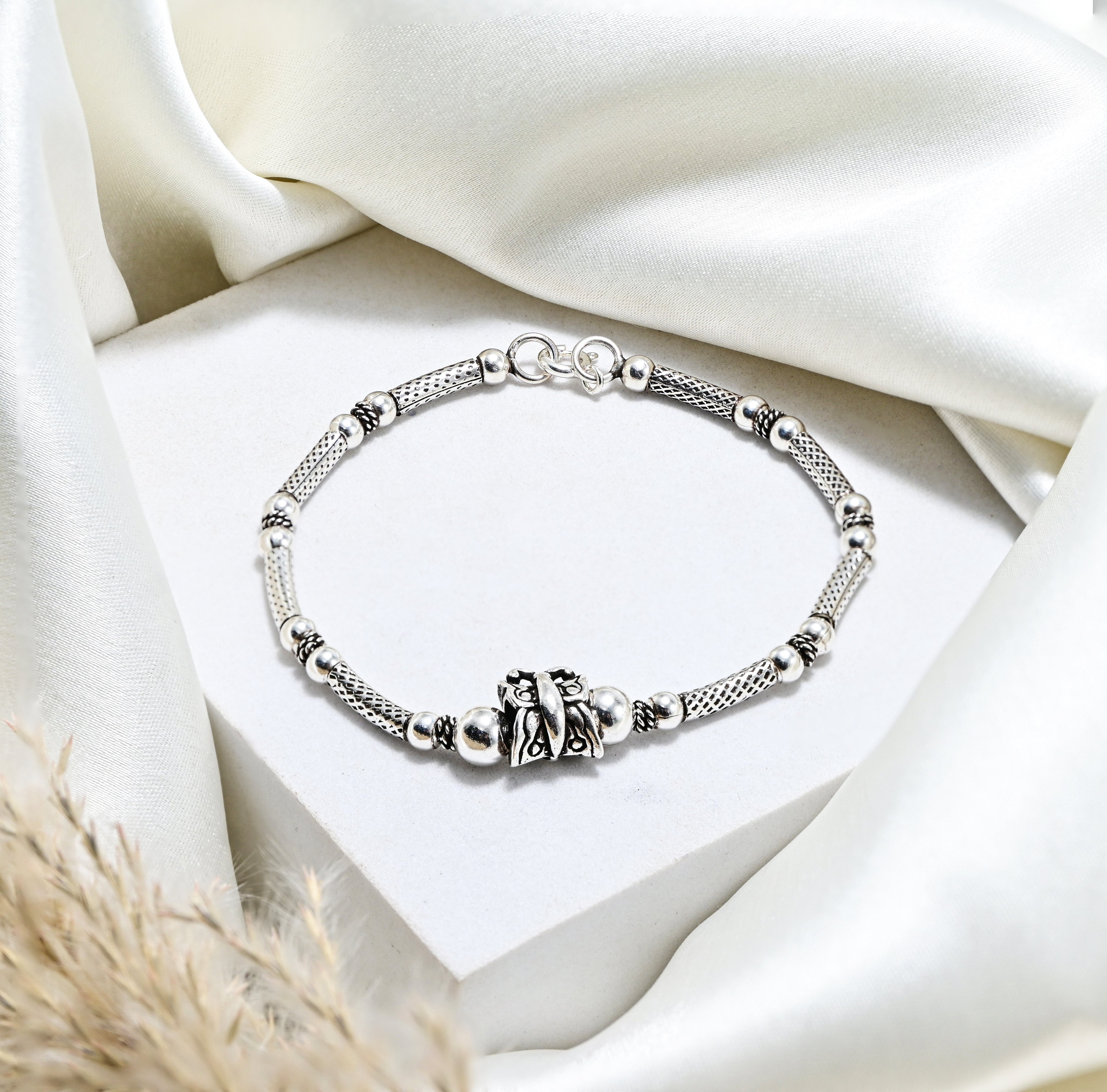 Minimal Turkish Silver Beaded Bracelet Vintage Beaded Bracelet