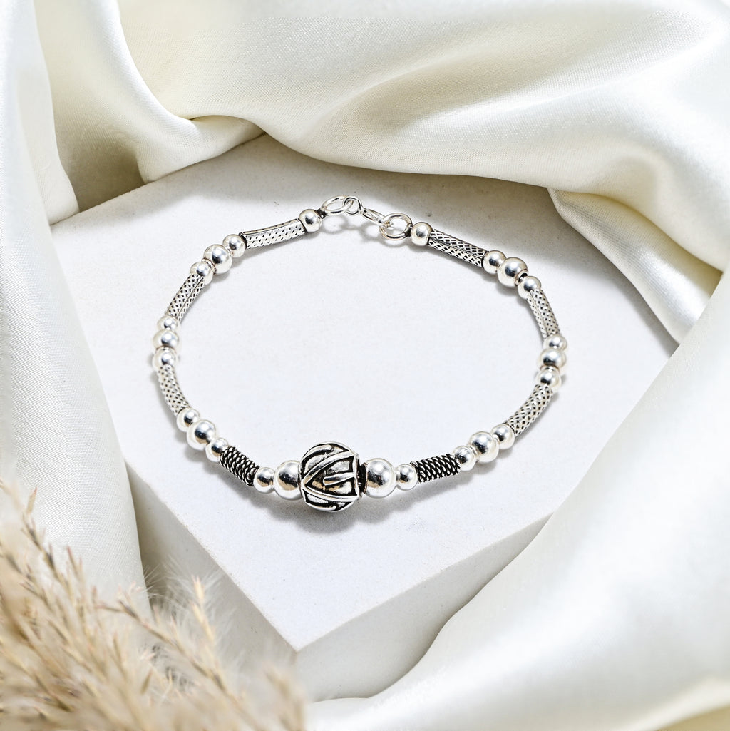 Vintage Style 925 Silver Bead Bracelet Classic Statement Silver Bracelet