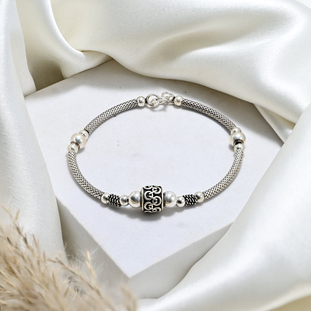 Antique Finish 925 Silver Beaded Bracelet