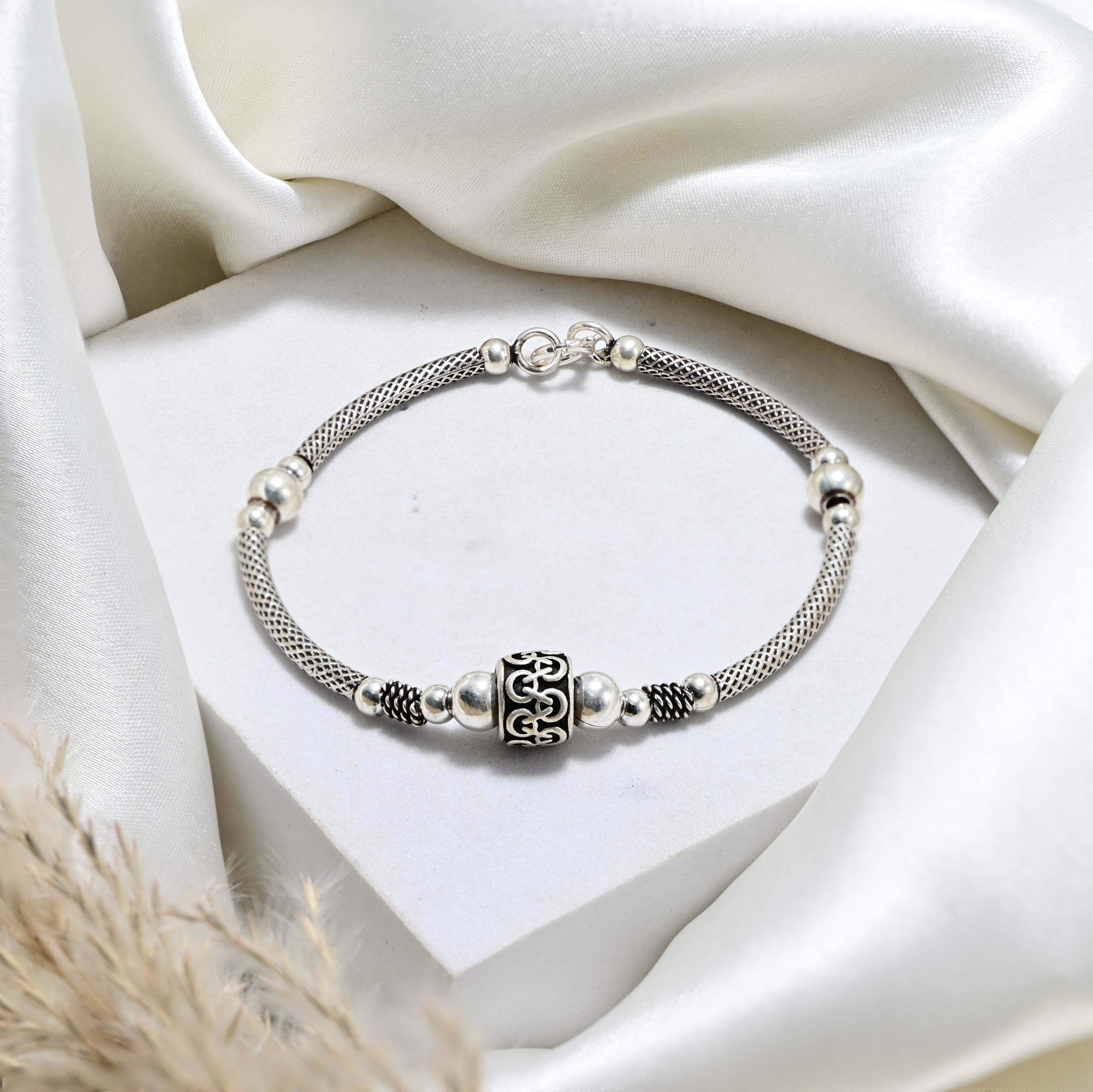 Antique Finish 925 Silver Beaded Bracelet