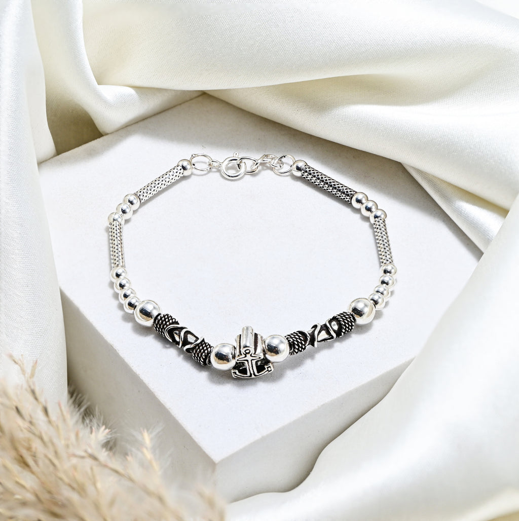 925 Sterling Silver Oxidized Turkish Beaded Bracelet Unisex