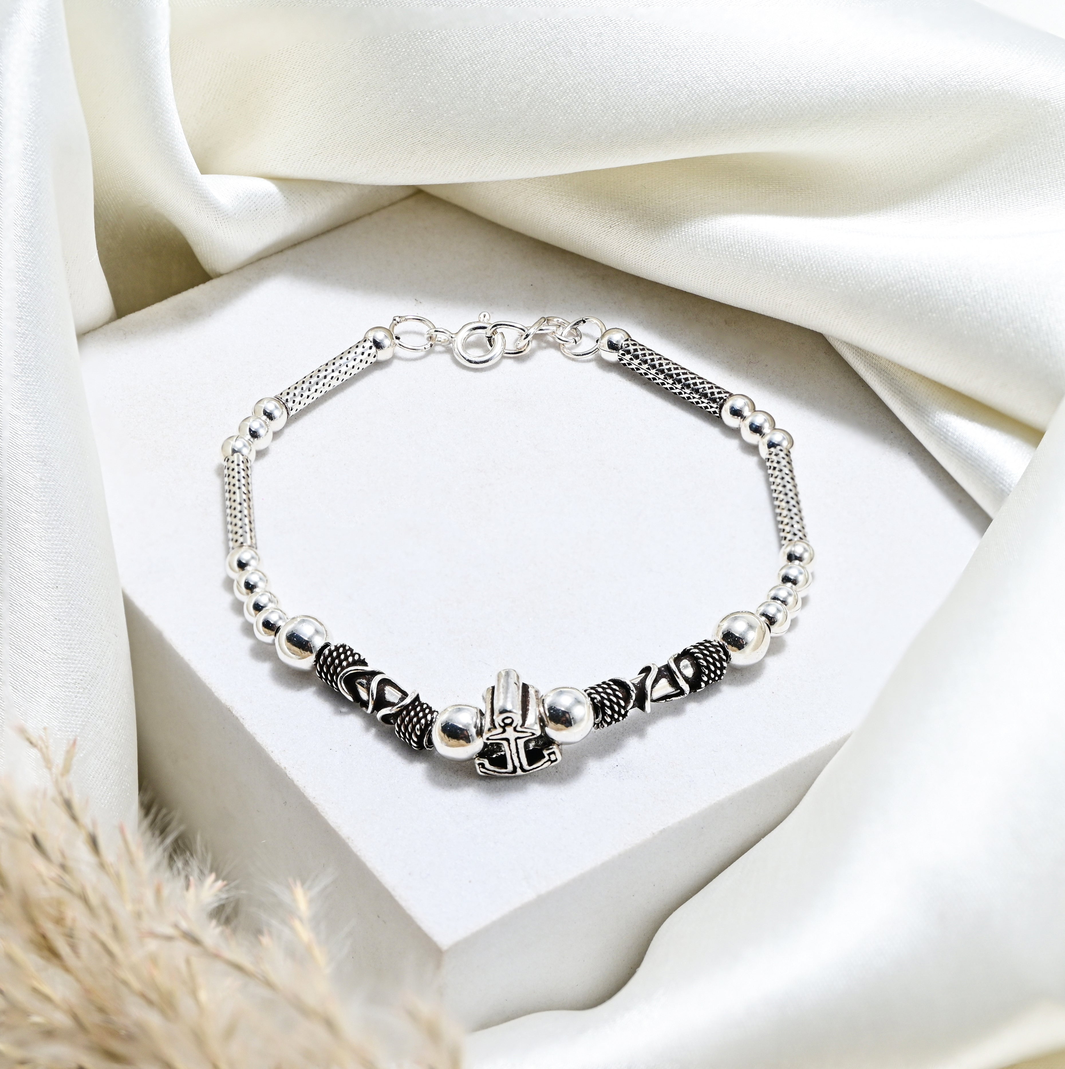925 Sterling Silver Oxidized Turkish Beaded Bracelet Unisex
