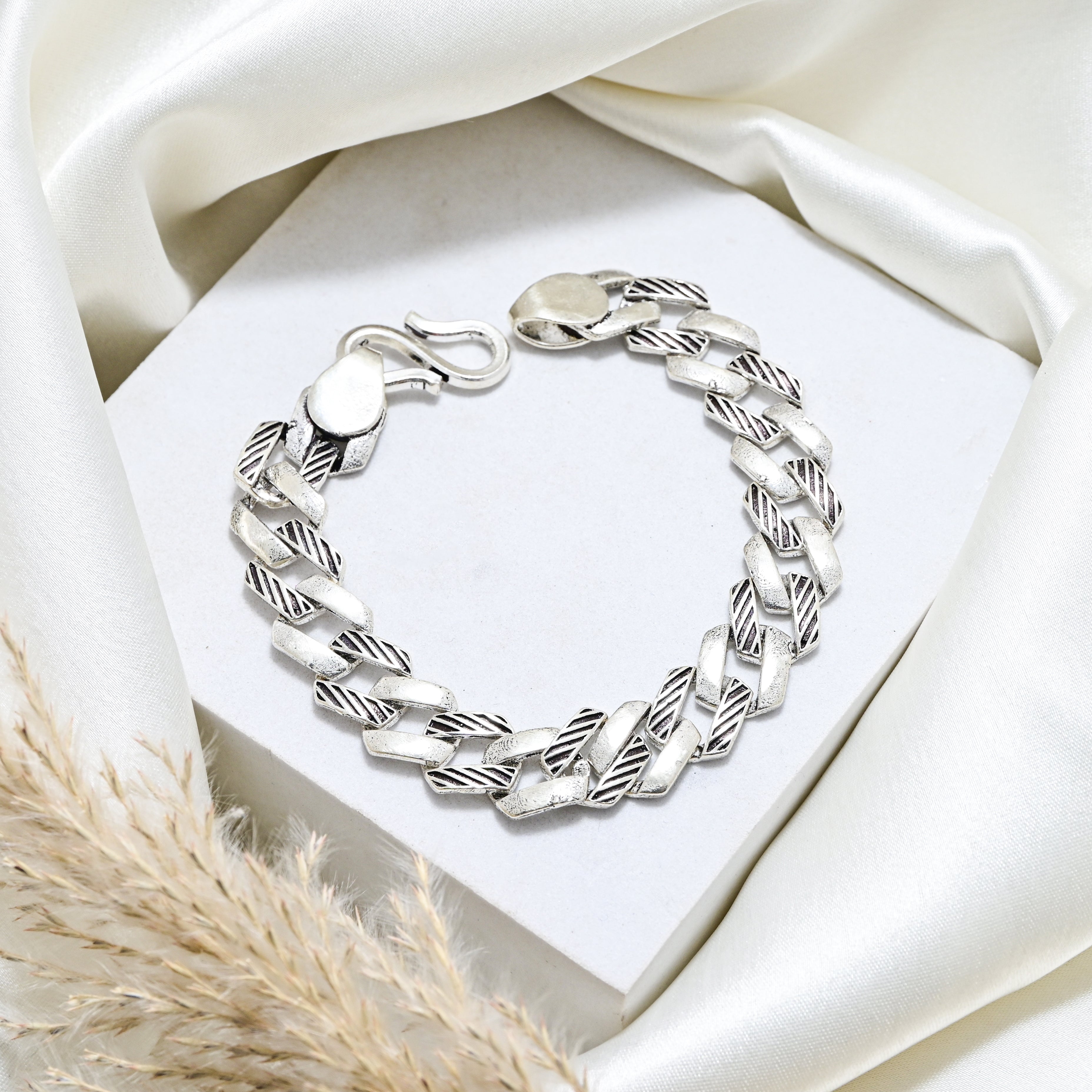 Vintage Silver Link Bracelet Handmade Boho Tribal Gift for Him