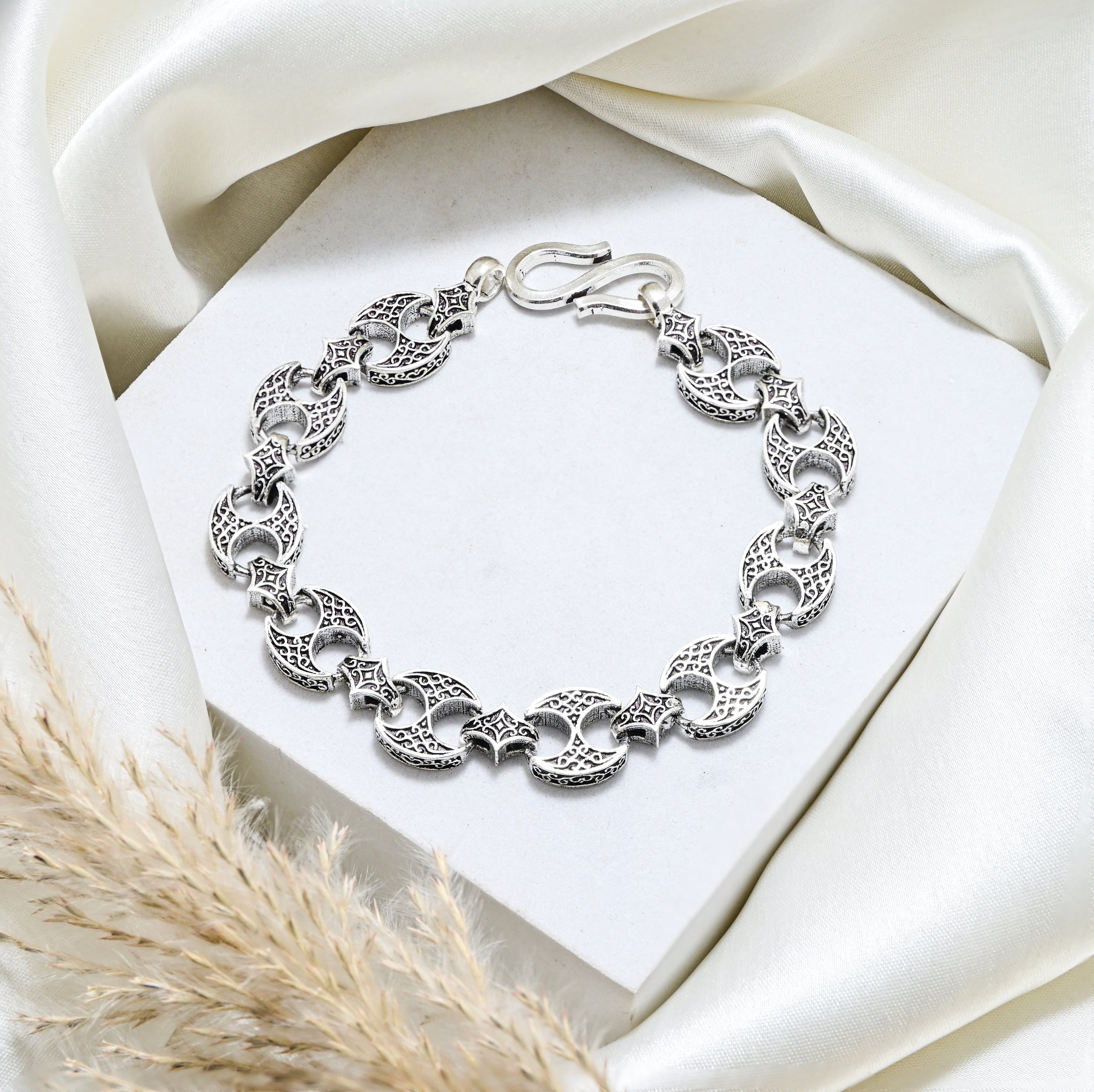 Bohemian Sterling Silver Link Bracelet Antique Style Handmade Chain Jewelry