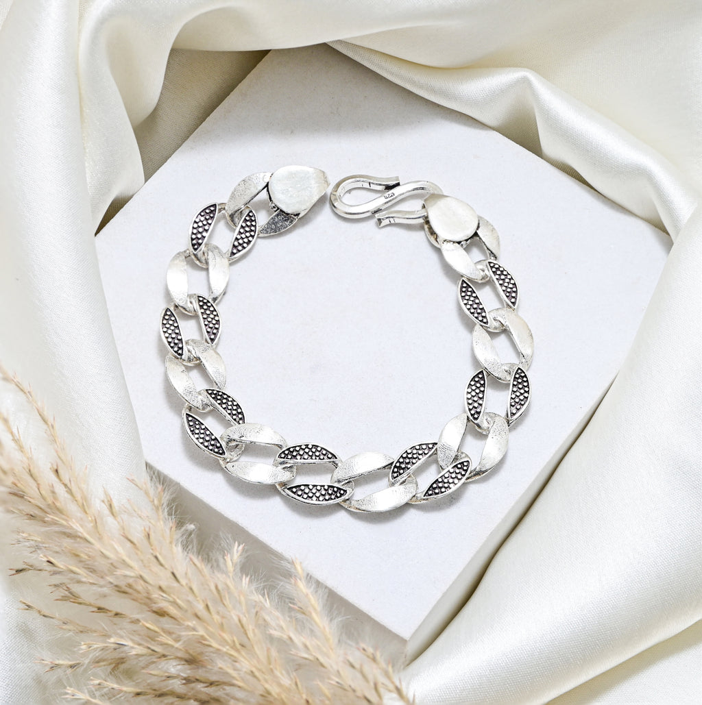 Boho Tribal Silver Chain Bracelet Vintage Handmade for Men
