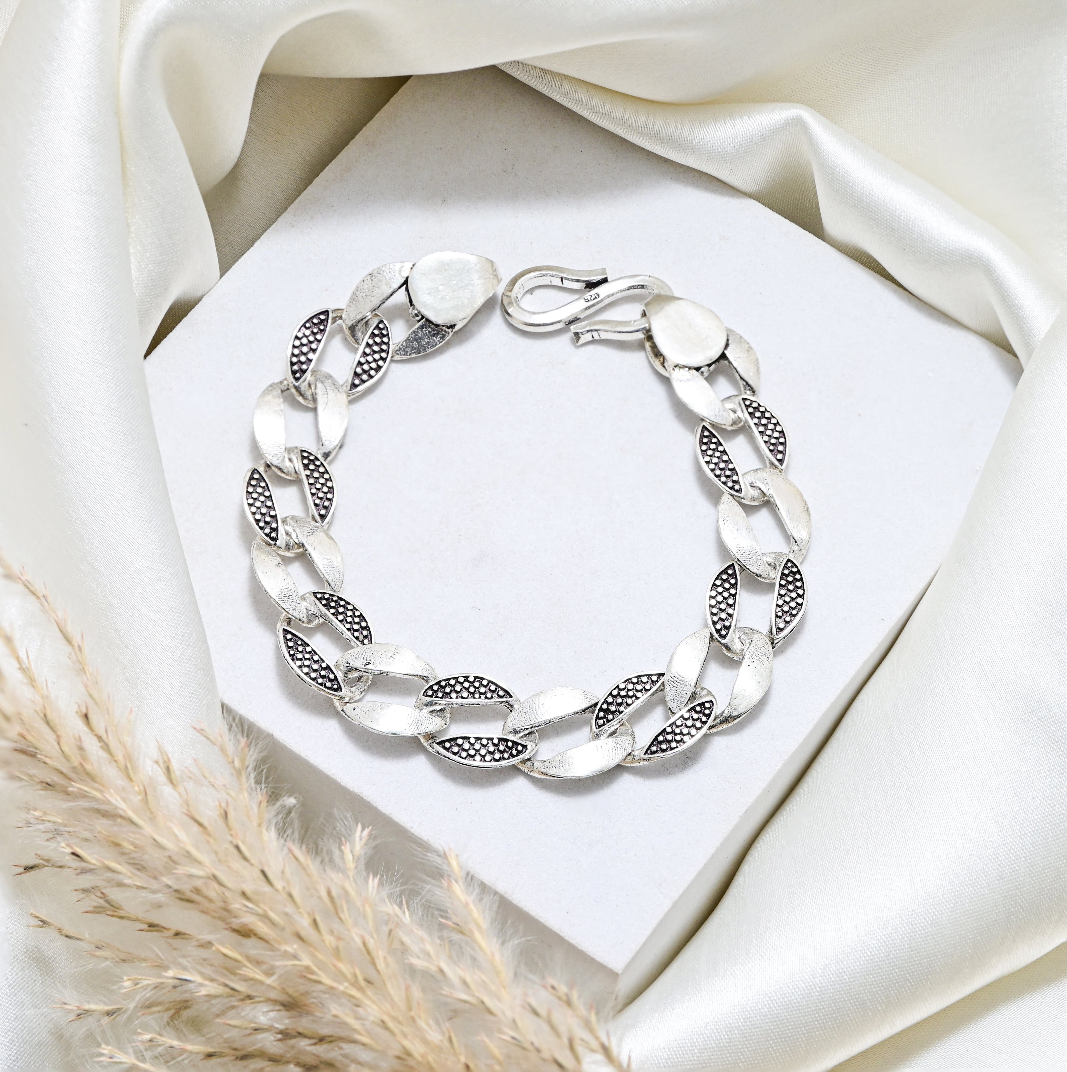 Boho Tribal Silver Chain Bracelet Vintage Handmade for Men