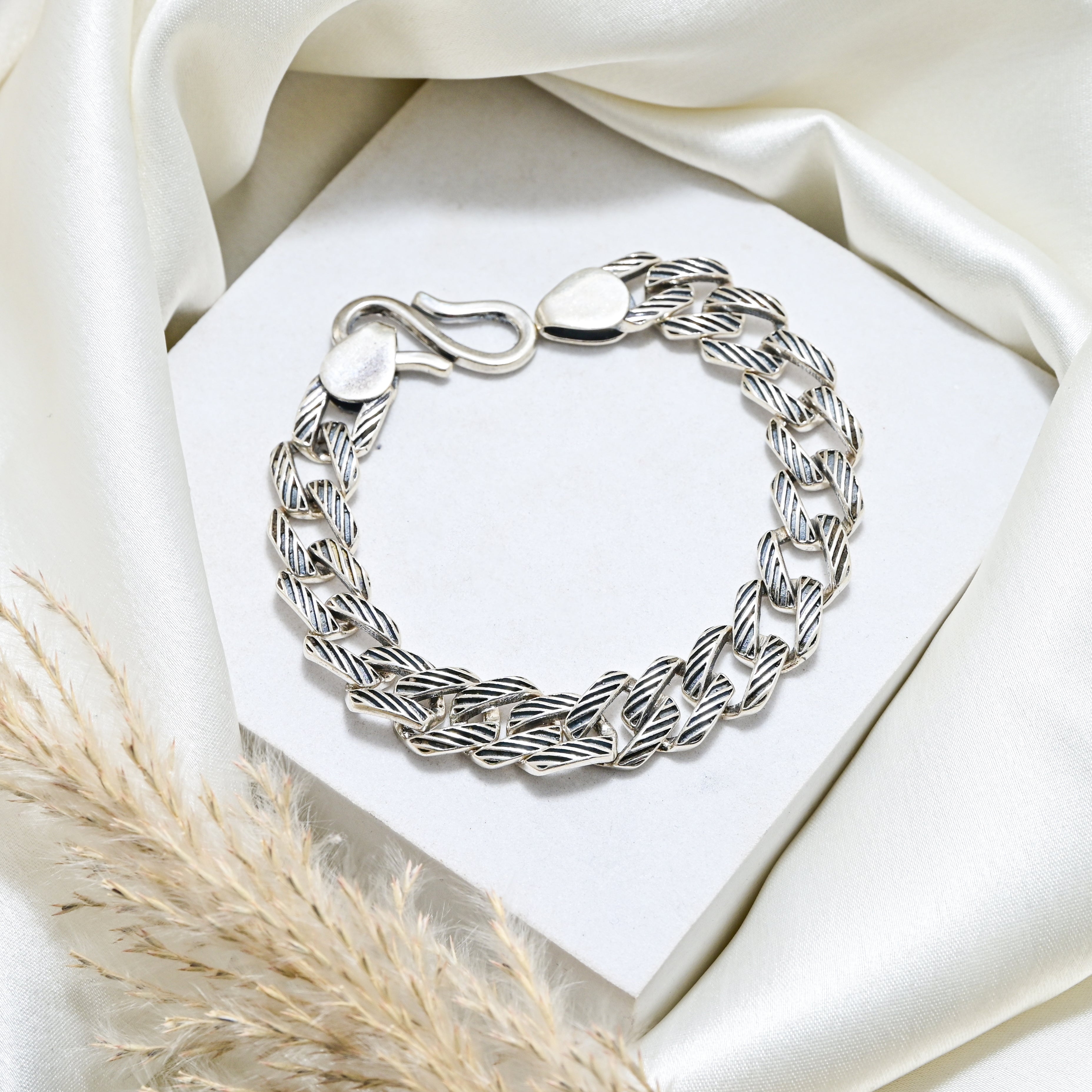 Sterling Silver Vintage Chain Bracelet Unique Link Pattern Ethnic Statement Jewelry