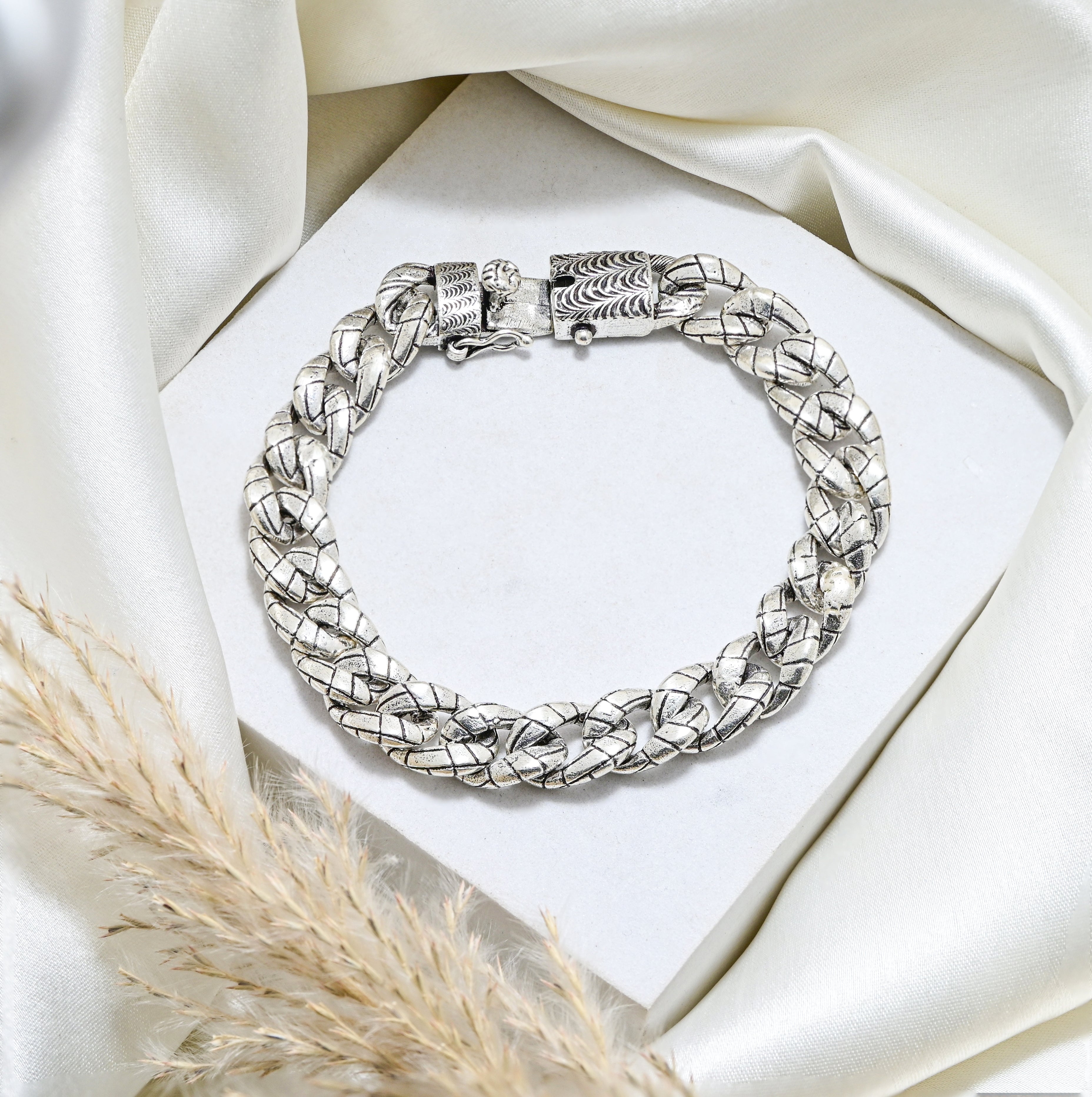 Antique Silver Chain Bracelet Handmade Link Design Tribal Boho Jewelry Gift for Him