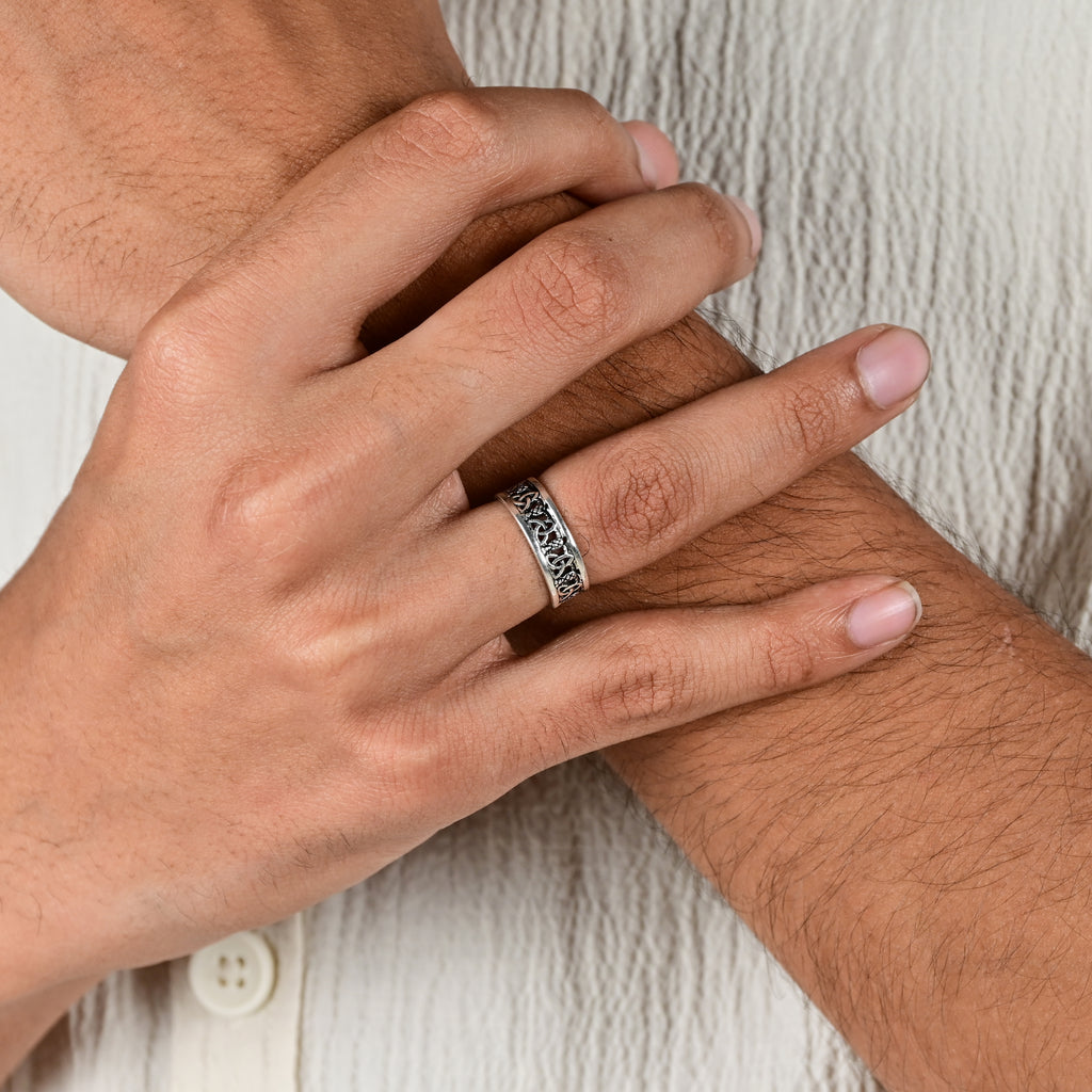 925 Silver Rustic Men’s Band Ring Gift for Husband