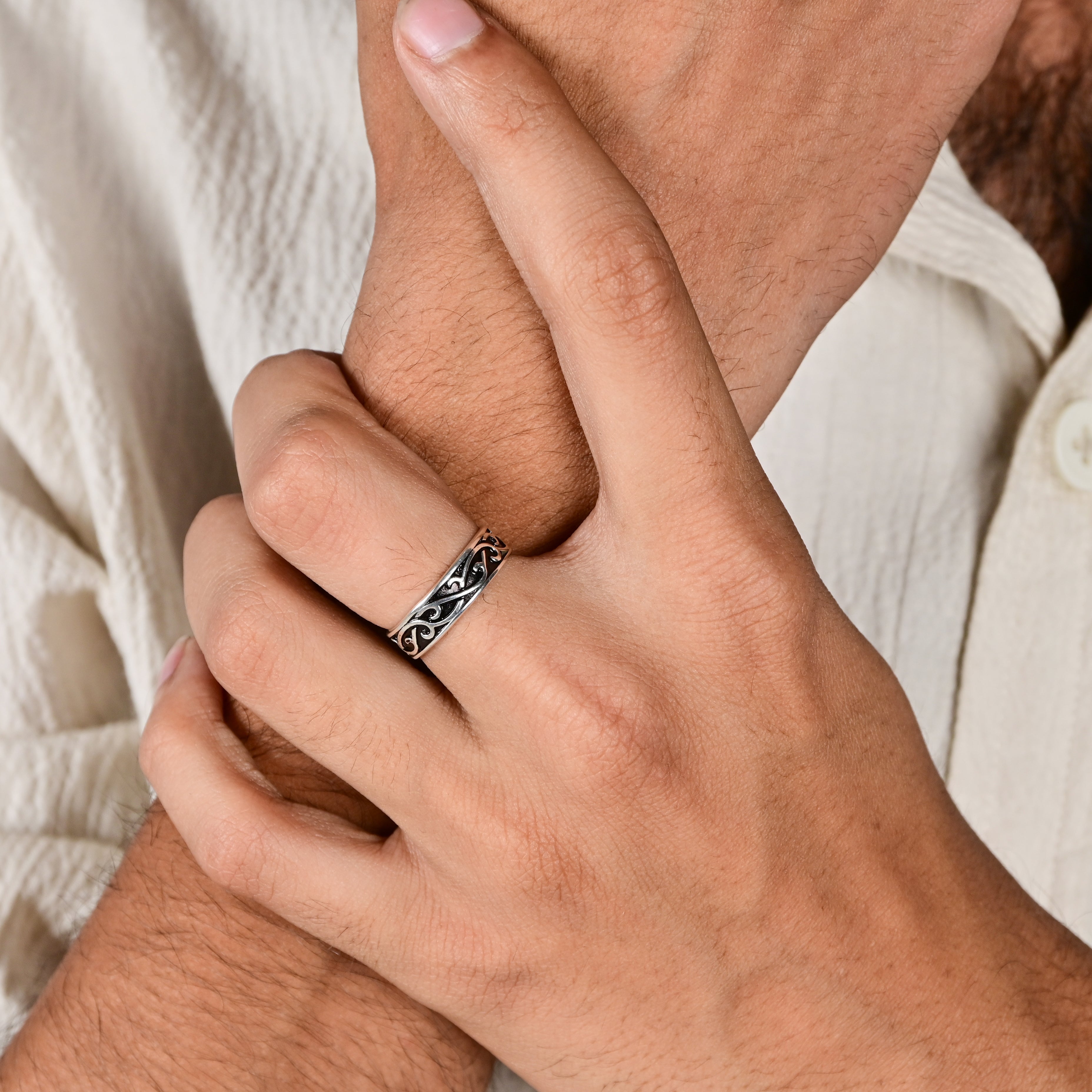 Men’s 925 Silver Matte Oxidised Ring Gift for Husband