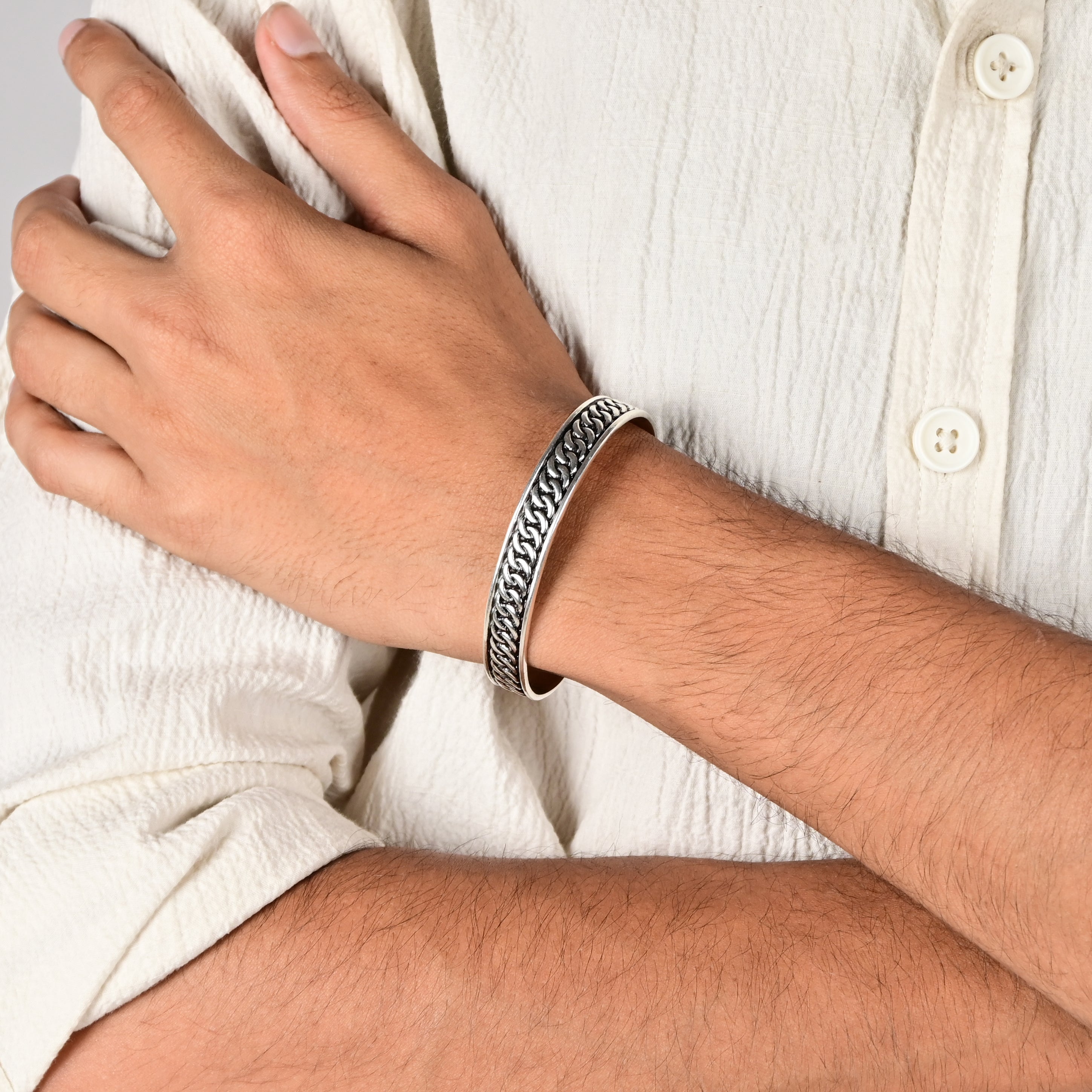 Tribal Silver Chain Kada Vintage Handmade for Men