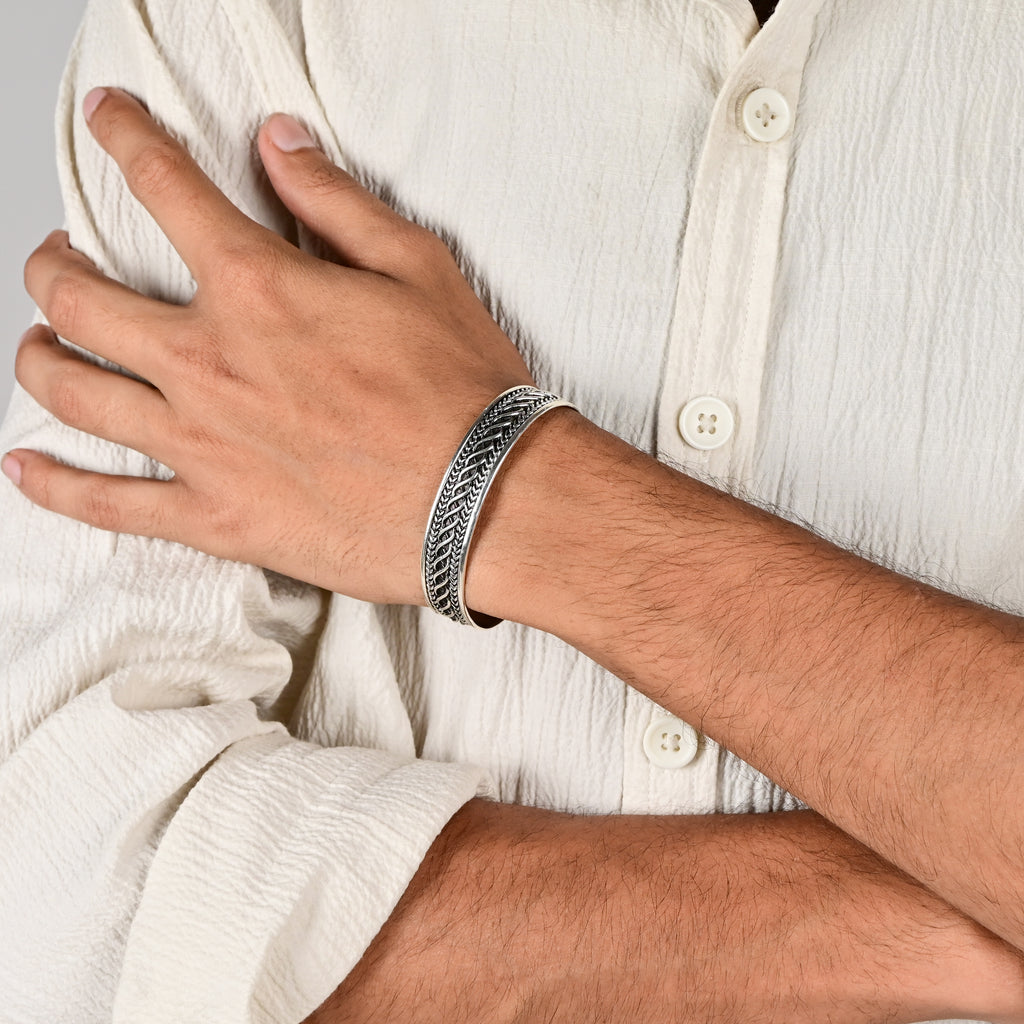 Vintage Tribal Silver Kada Handmade Chain Bracelet for Men