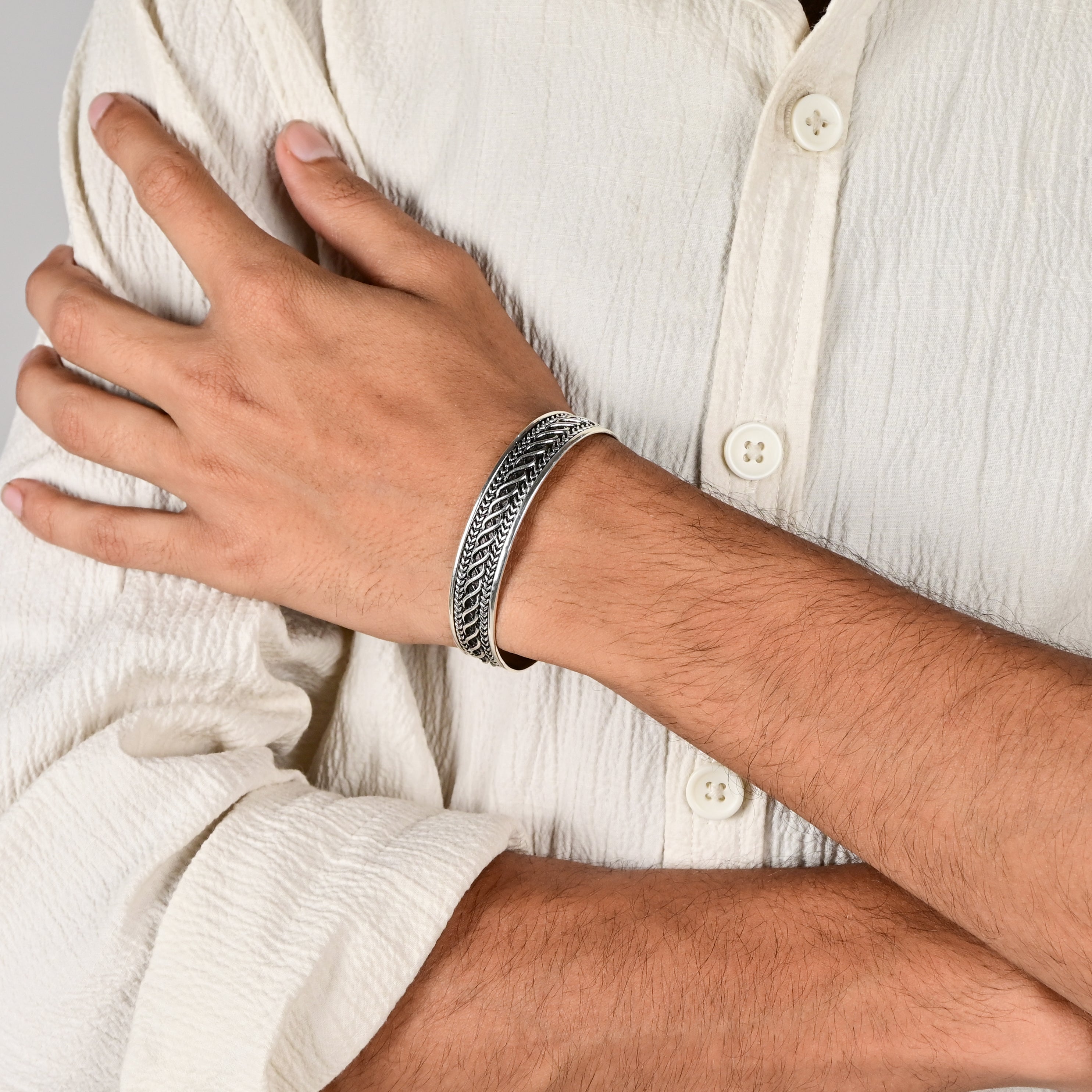Vintage Tribal Silver Kada Handmade Chain Bracelet for Men