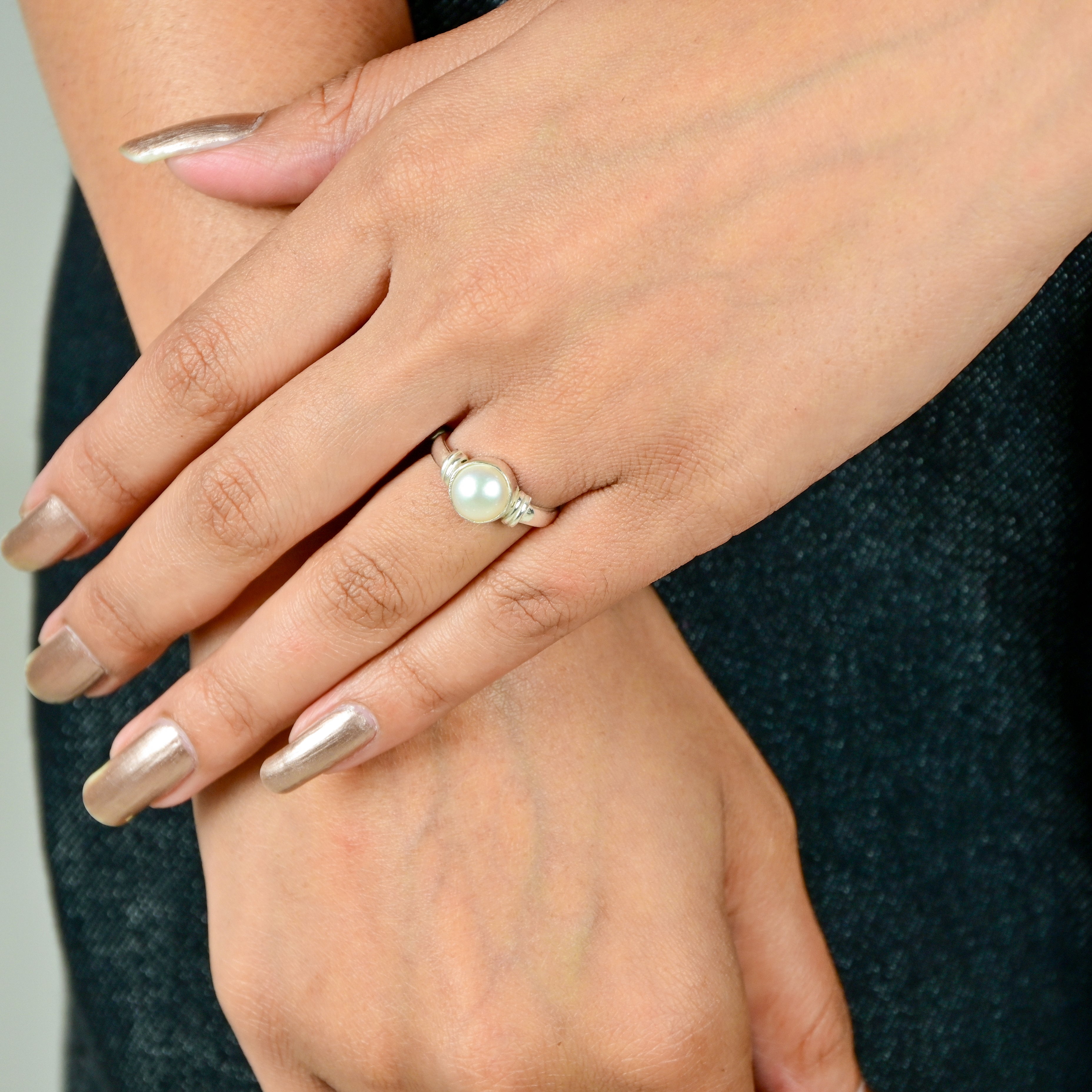925 Silver Pearl Ring, Round High Polish Everyday Wear Jewellery