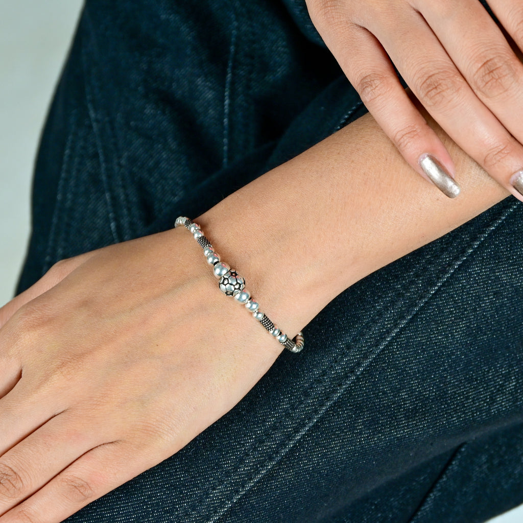 Oxidized Silver Beaded Bracelet Everyday Wear