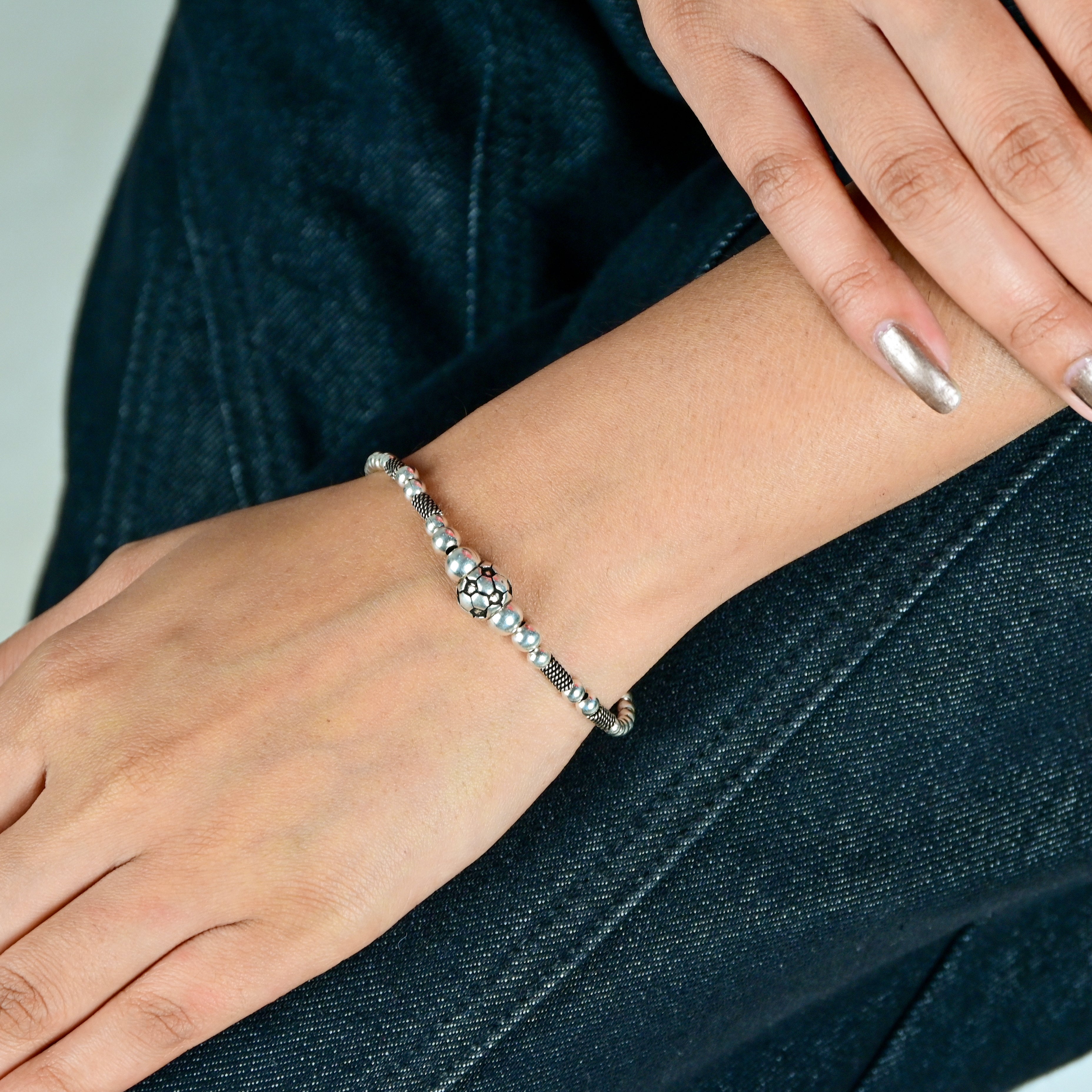 Oxidized Silver Beaded Bracelet Everyday Wear