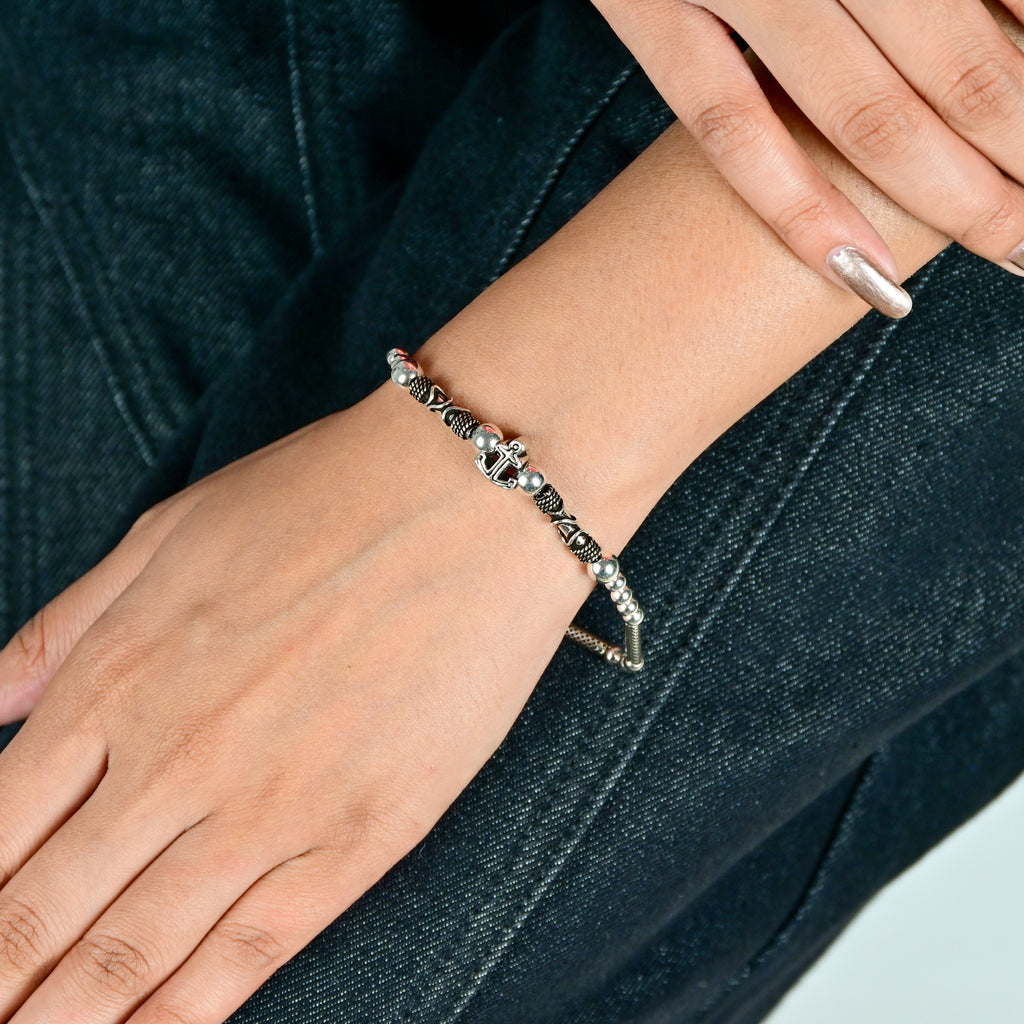 925 Sterling Silver Oxidized Turkish Beaded Bracelet Unisex