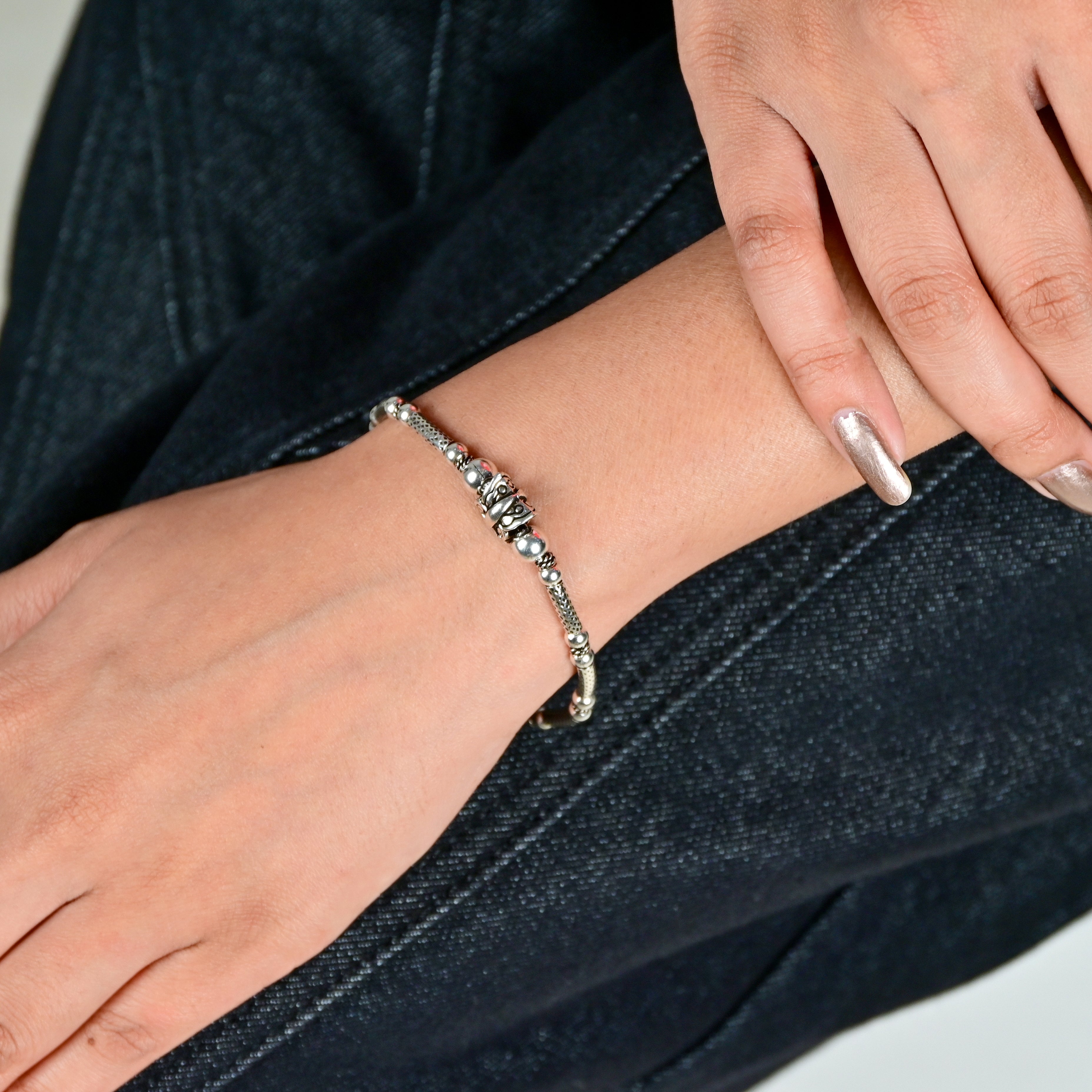 Minimal Turkish Silver Beaded Bracelet Vintage Beaded Bracelet