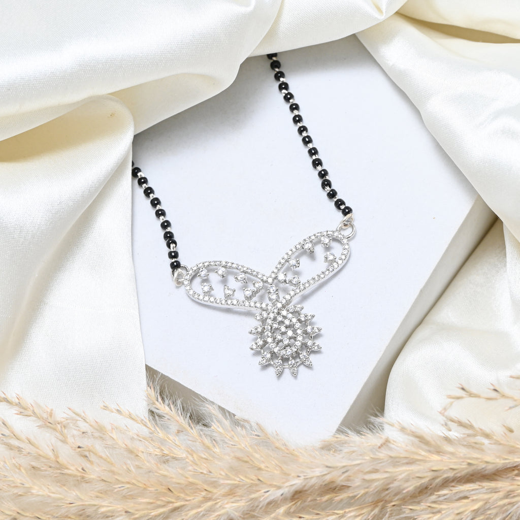 925 Sterling Silver Mangalsutra with Round Brilliant Cubic Zirconia & Rhodium Polish
