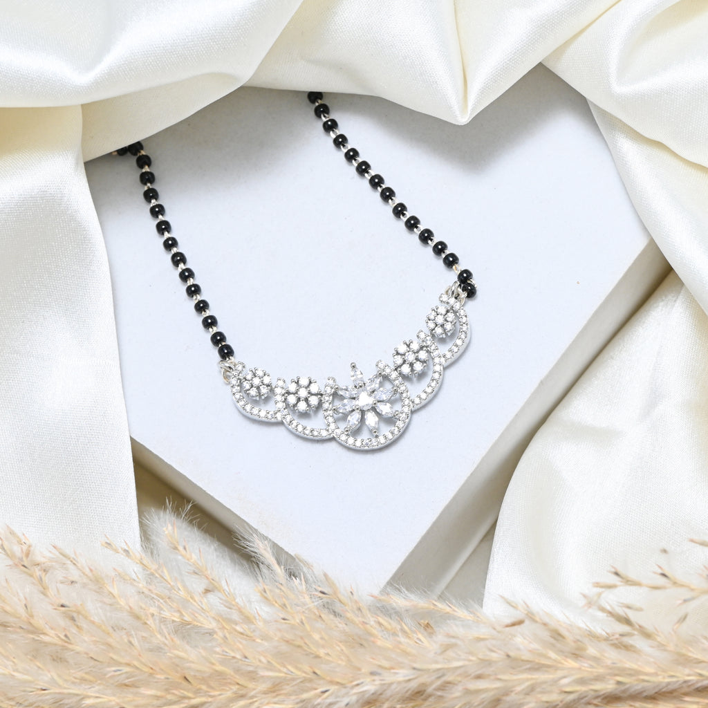 Hallmarked 925 Sterling Silver CZ Mangalsutra with Rhodium Polish Bridal Gift