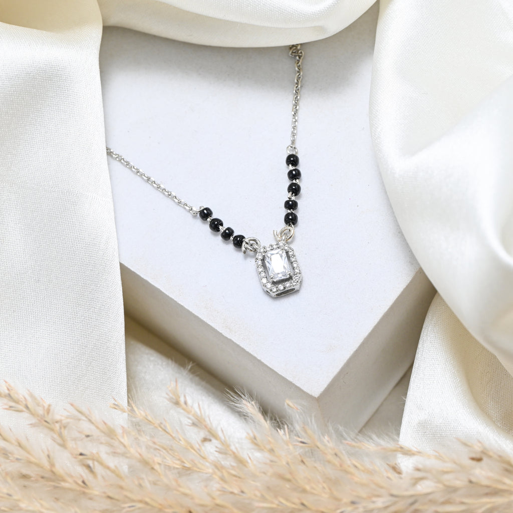 Elegant Round Brilliant CZ Silver Mangalsutra