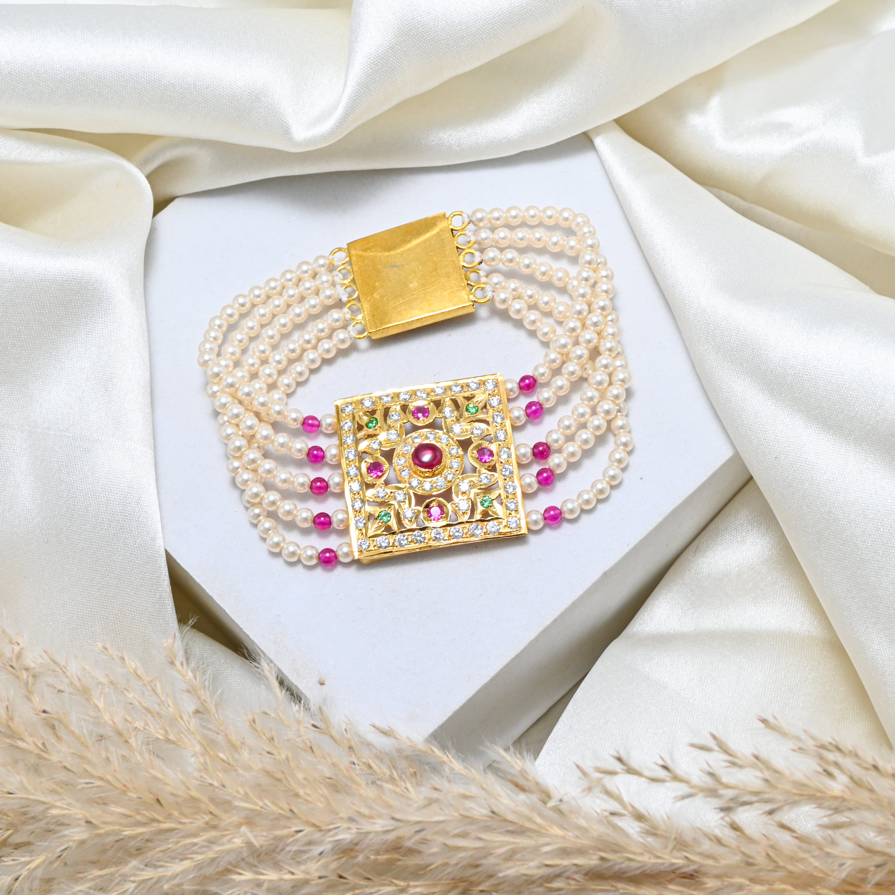 925 Sterling Silver Puwai Bracelet Set | Multi-Colour CZ & Pearl