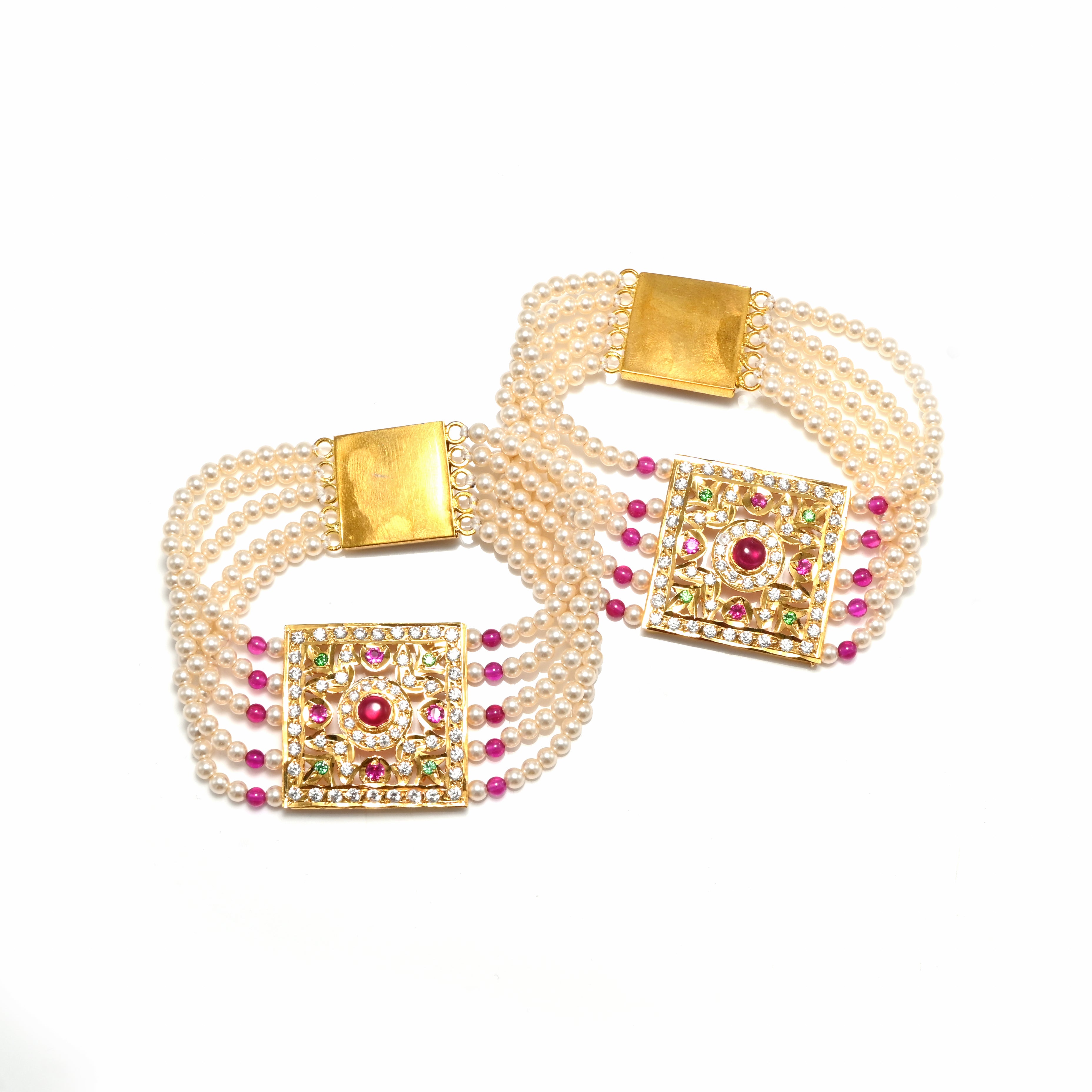 925 Sterling Silver Puwai Bracelet Set | Multi-Colour CZ & Pearl