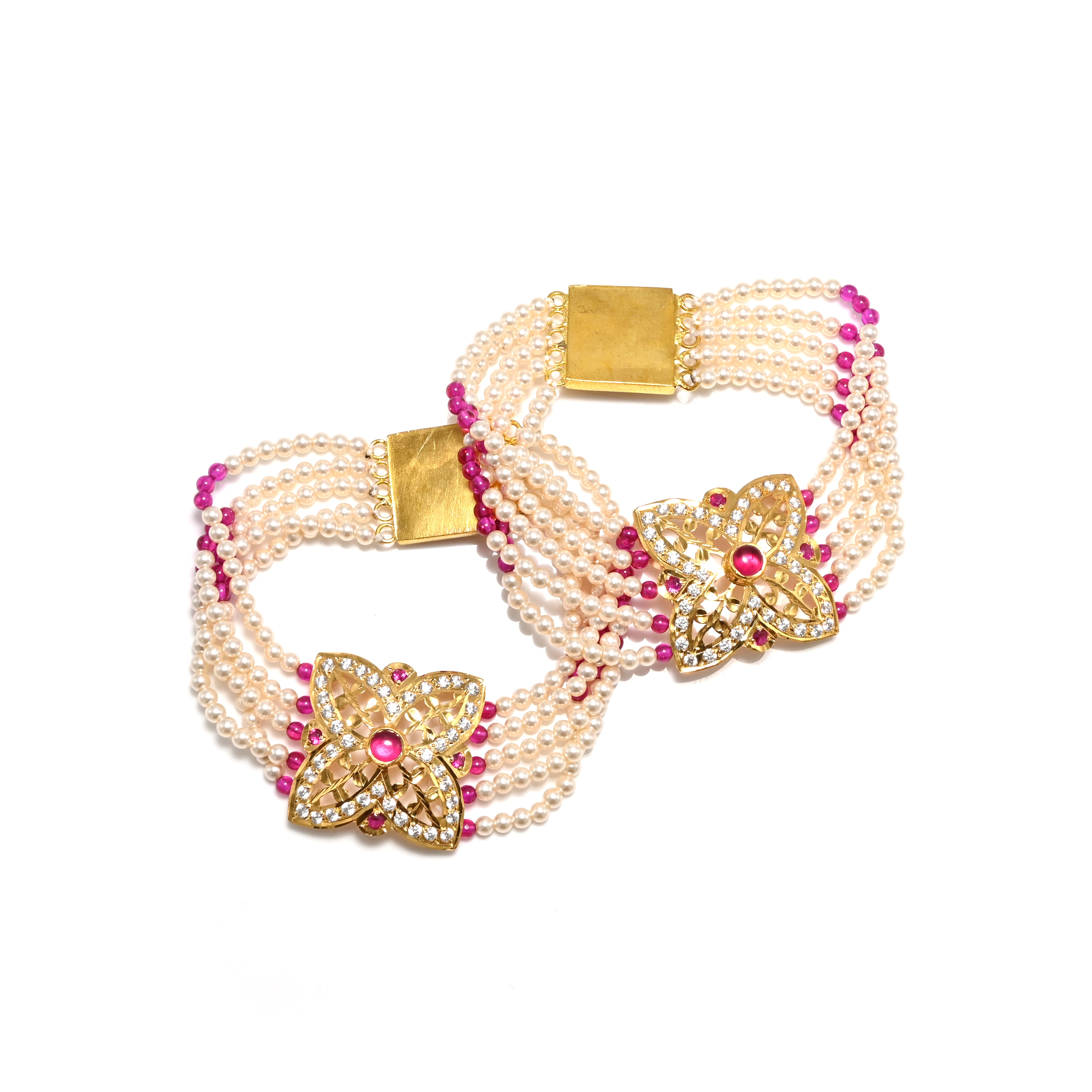 925 Sterling Silver Multi-Colour Stone & Pearl Bracelet | Full Micron Gold Polish