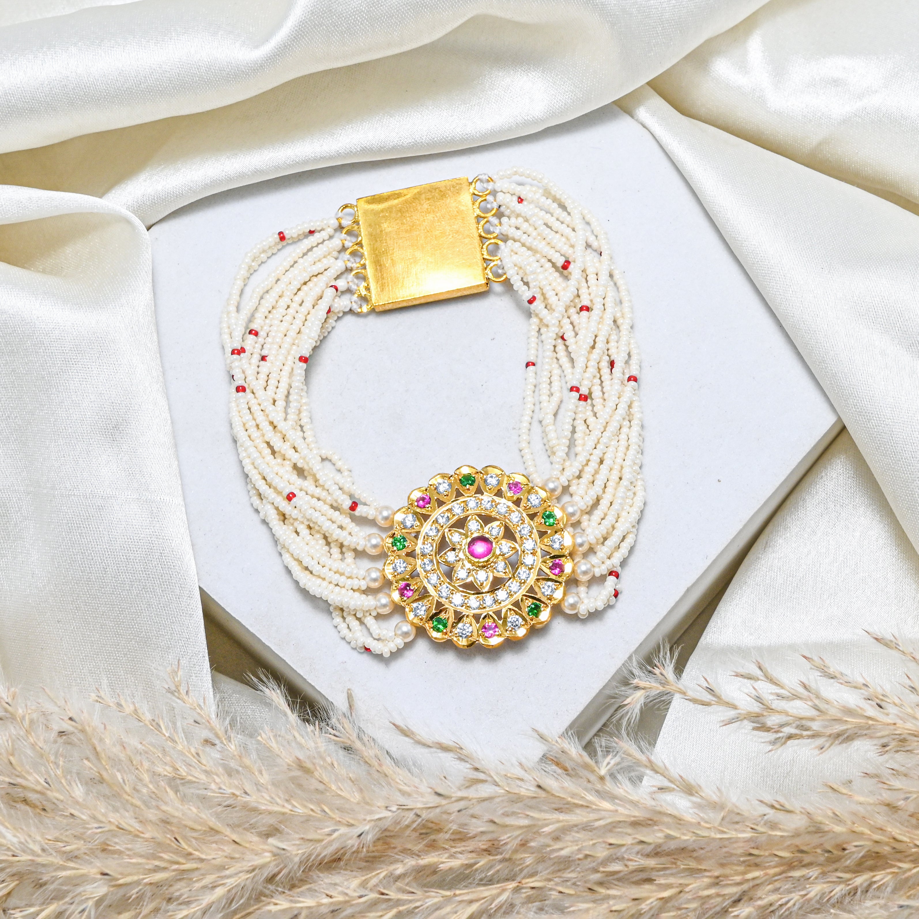 925 Sterling Silver Gold-Plated Multi-Colour Stone & Pearl Bracelets
