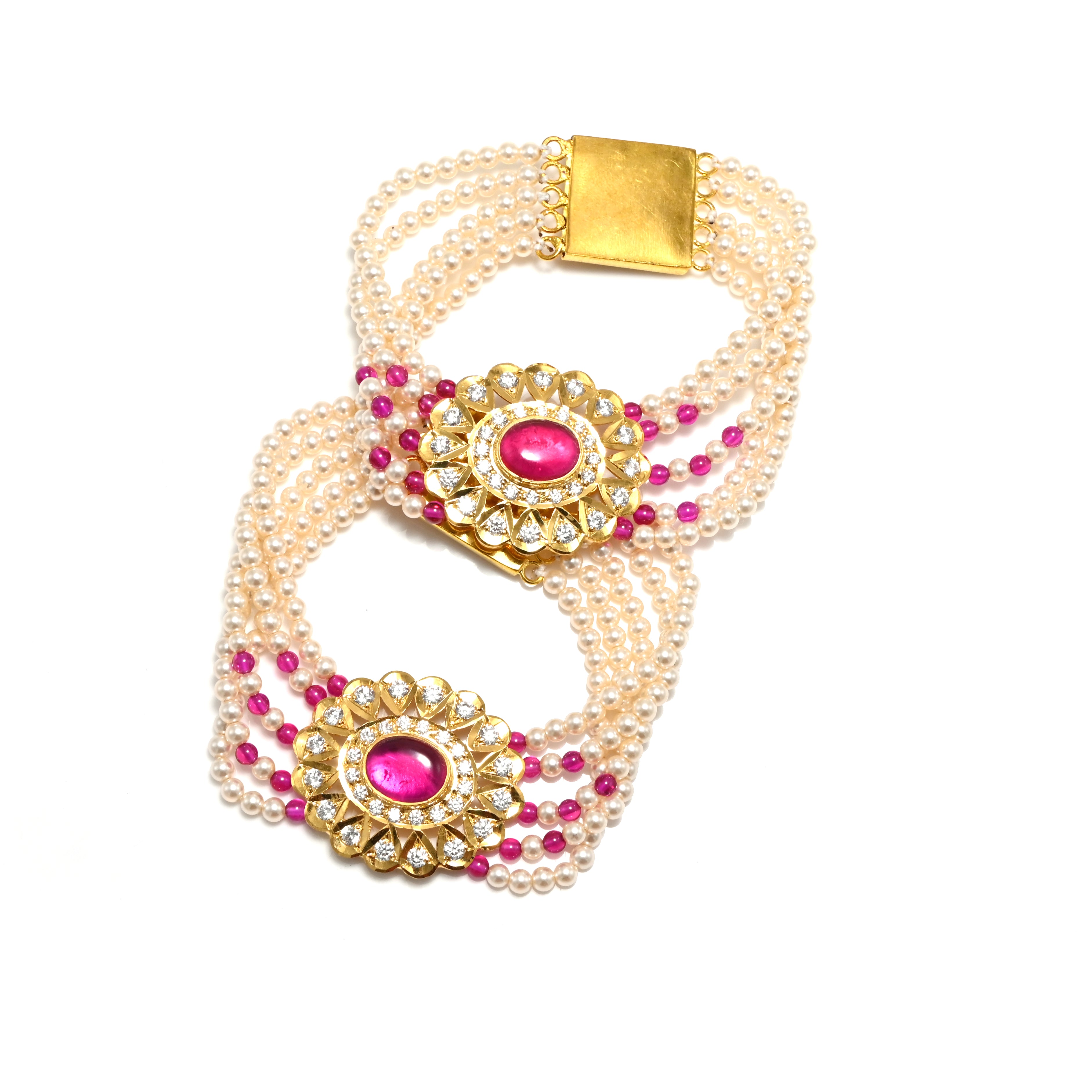 Two Pairs 925 Silver Multi-Colour Stone & Pearl Bracelets | Luxurious Gold Finish