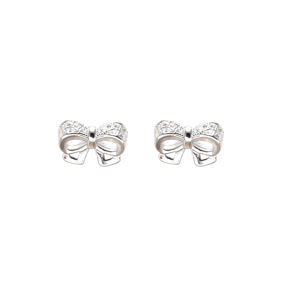Bow 925 Sterling Silver Rhodium Finish Earrings with Round Brilliant Cubic Zirconia