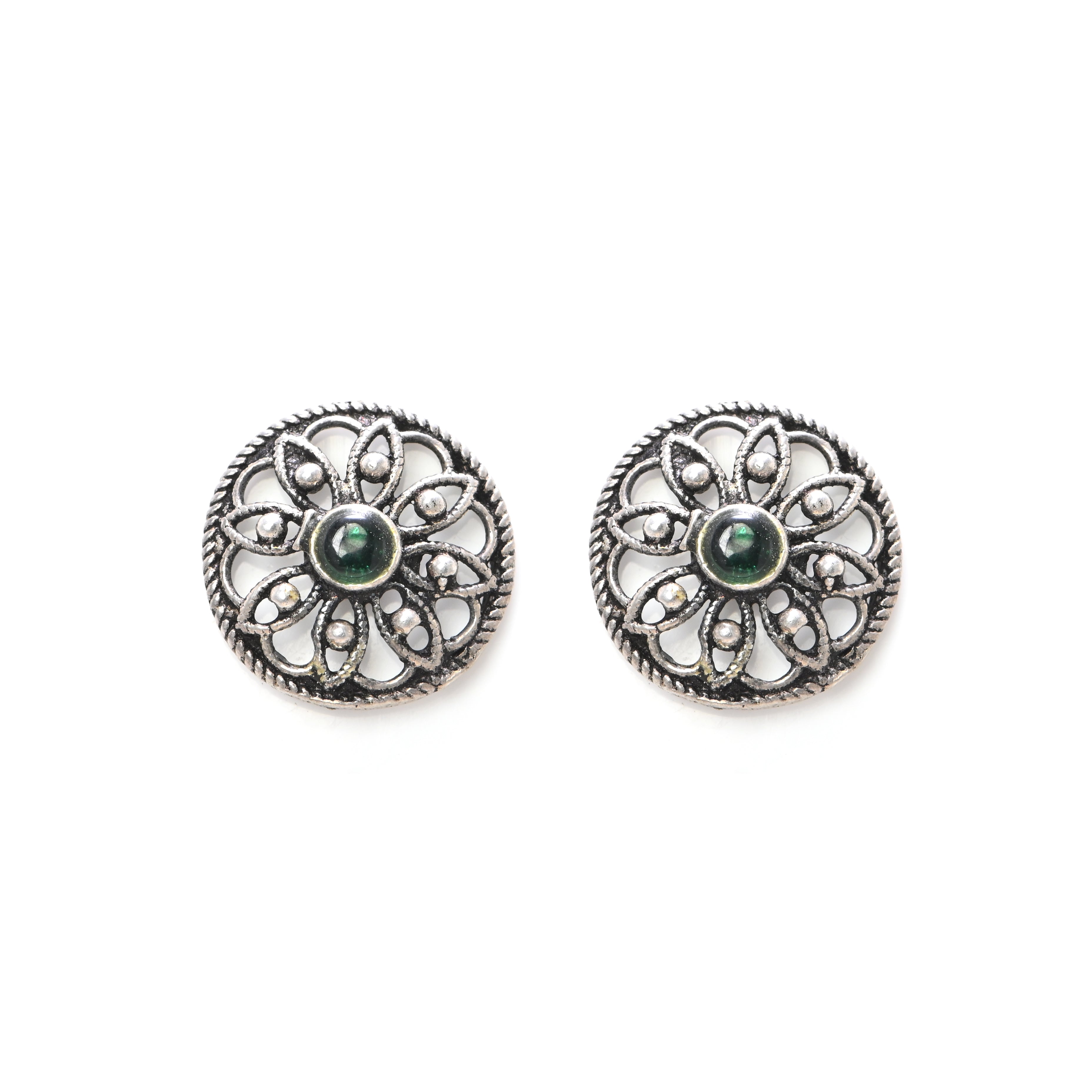 925 Sterling Silver Oxidised Finish Earrings with Round Brilliant Cubic Zirconia