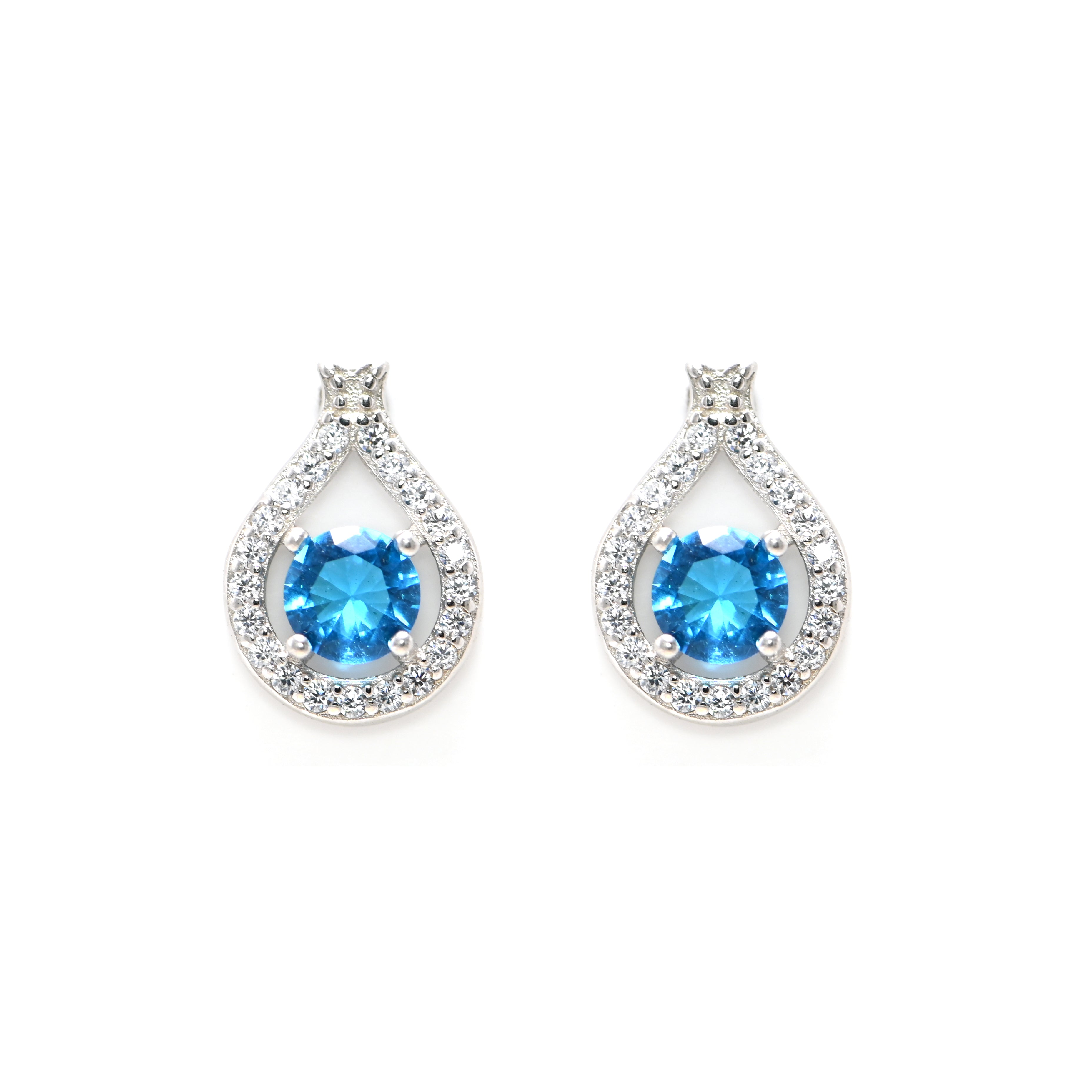 Rhodium-Plated 925 Sterling Silver Earrings with Round Brilliant Cubic Zirconia