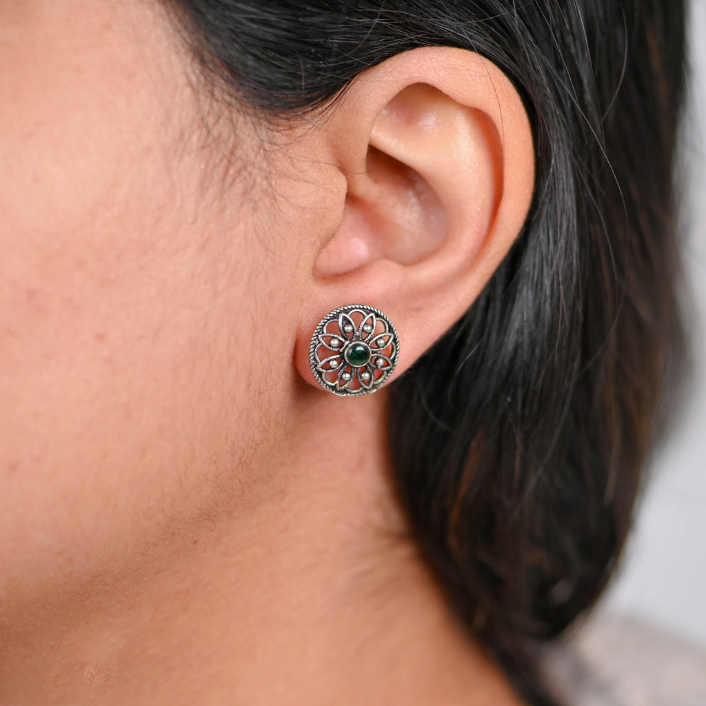 925 Sterling Silver Oxidised Finish Earrings with Round Brilliant Cubic Zirconia