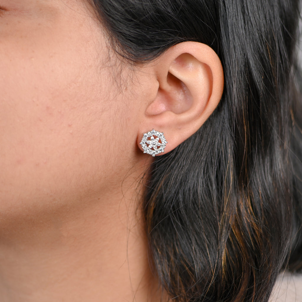 925 Silver Rhodium Round Brilliant Cubic Zirconia Earrings