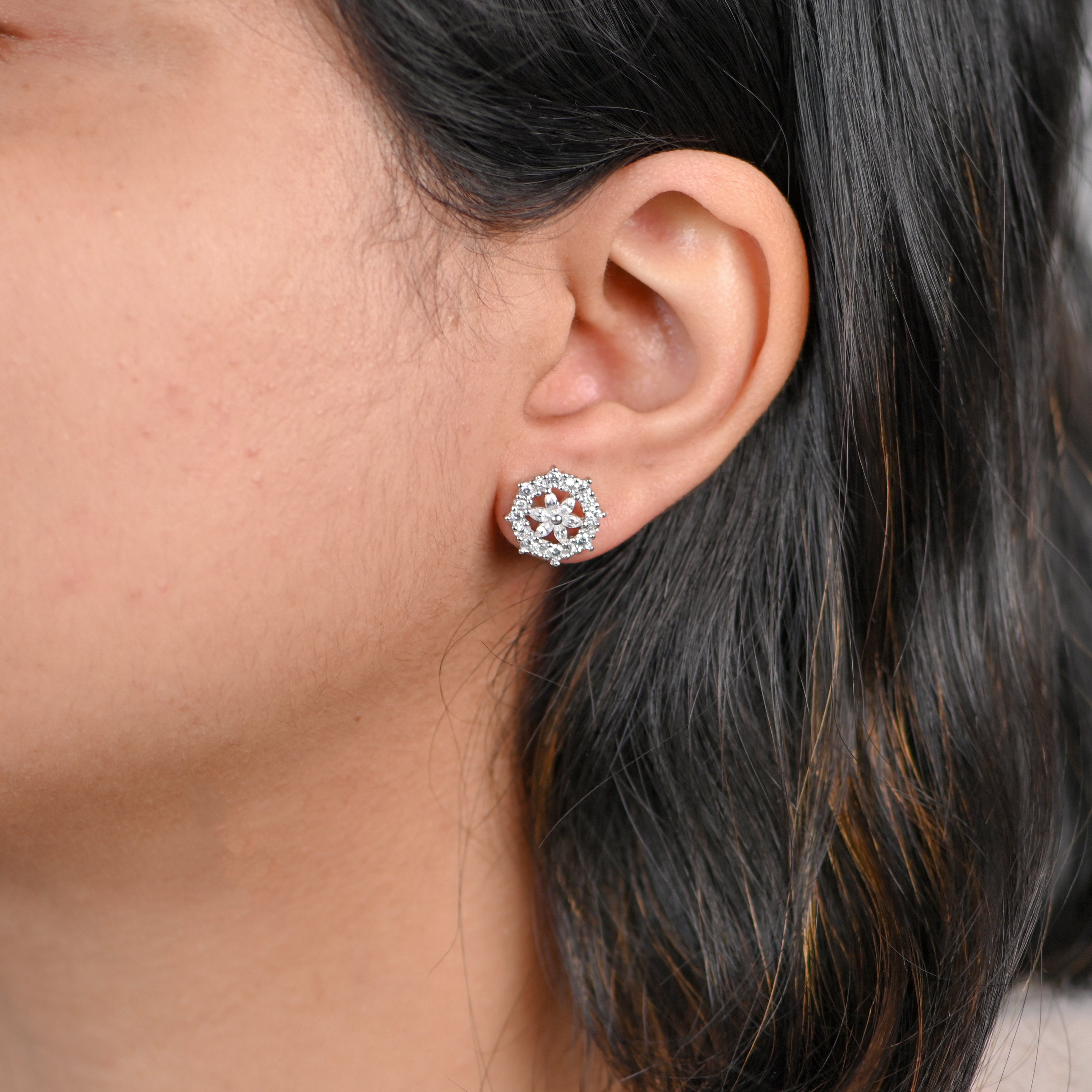 925 Silver Rhodium Round Brilliant Cubic Zirconia Earrings