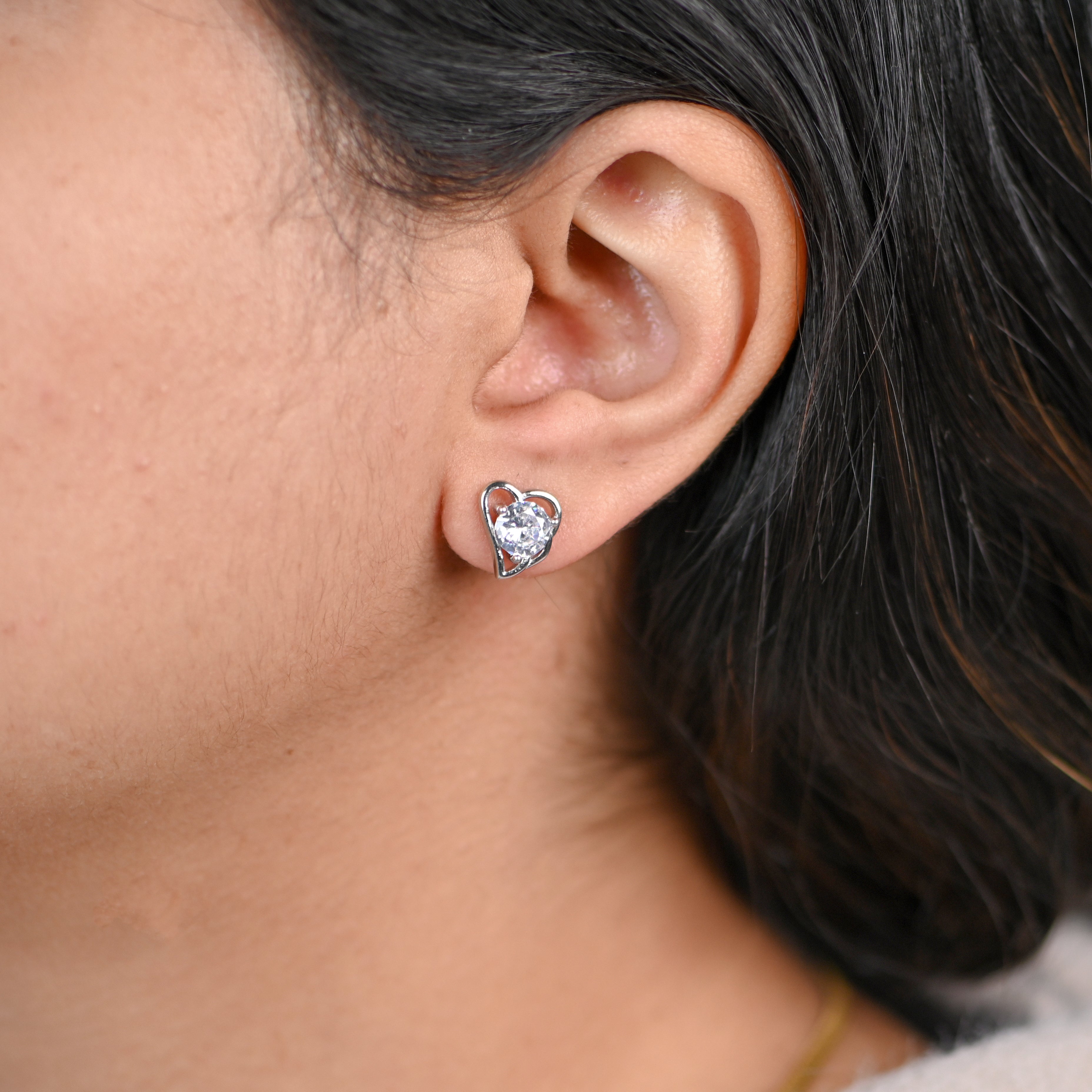 Rhodium-Plated 925 Sterling Silver Round CZ Stud Earrings