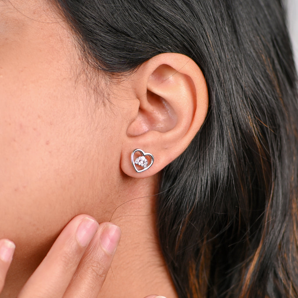 925 Sterling Silver Round Brilliant Cubic Zirconia Rhodium Finish Earrings