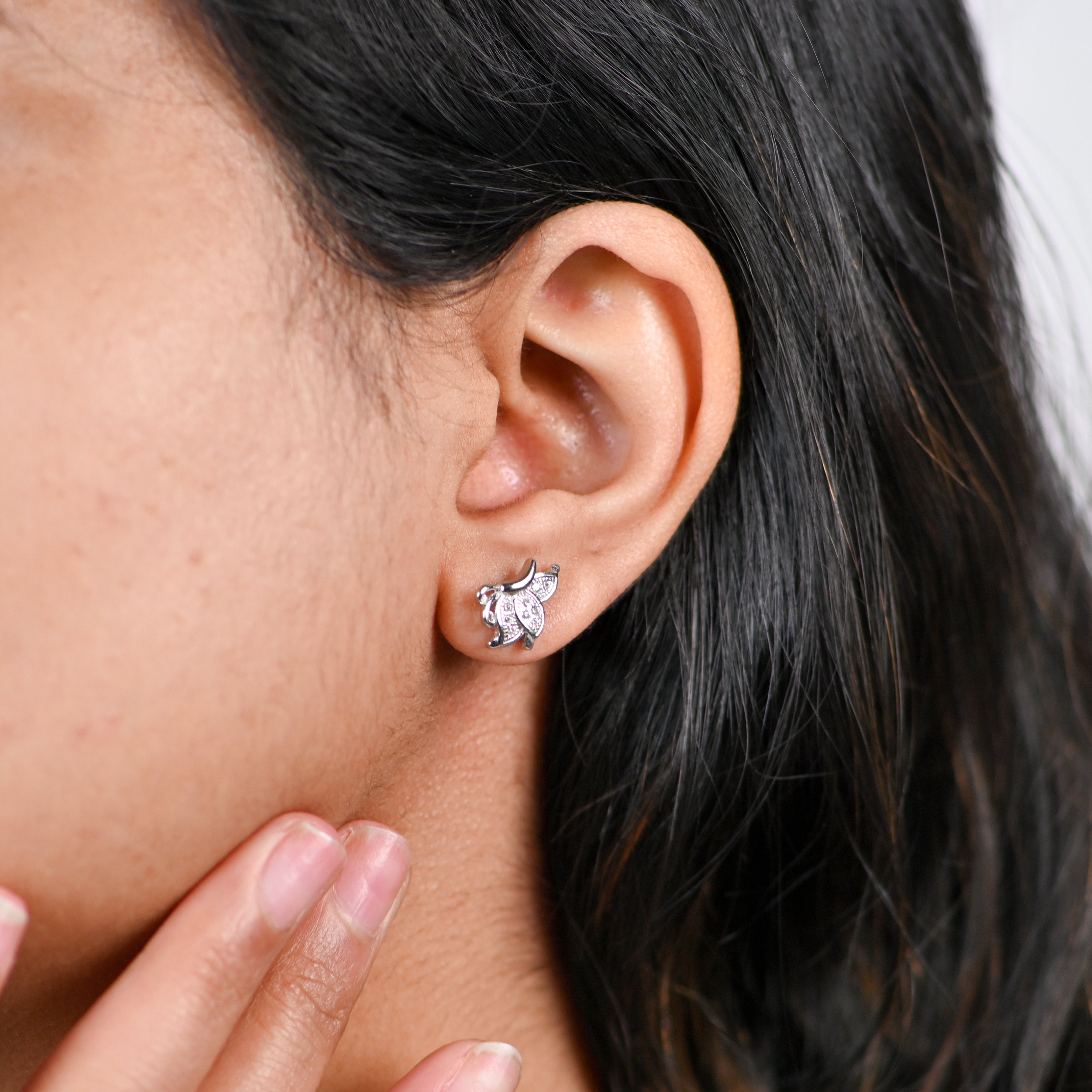 925 Sterling Silver Round Brilliant Cubic Zirconia Rhodium Finish Earrings