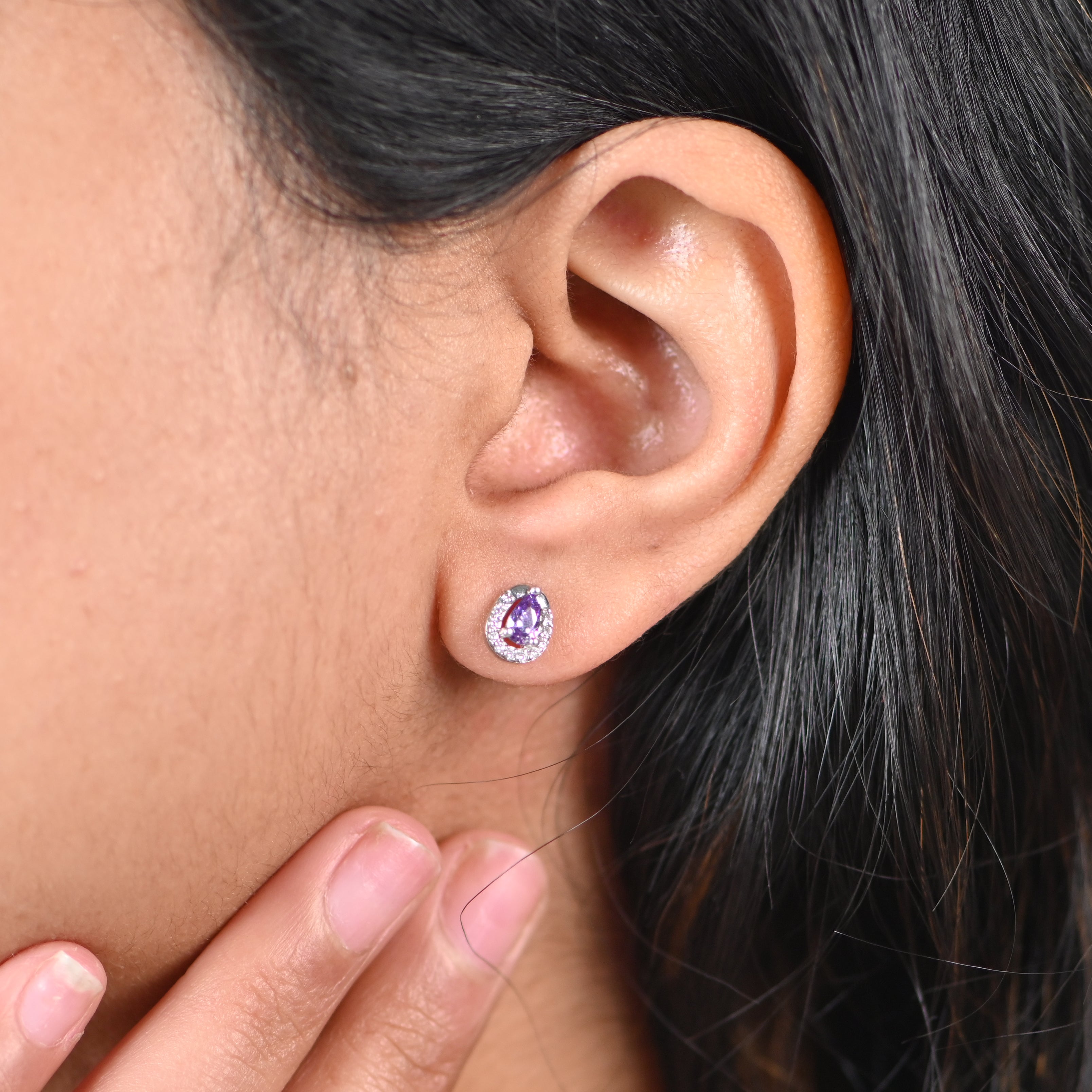 925 Sterling Silver Rhodium CZ Round Stud Earrings