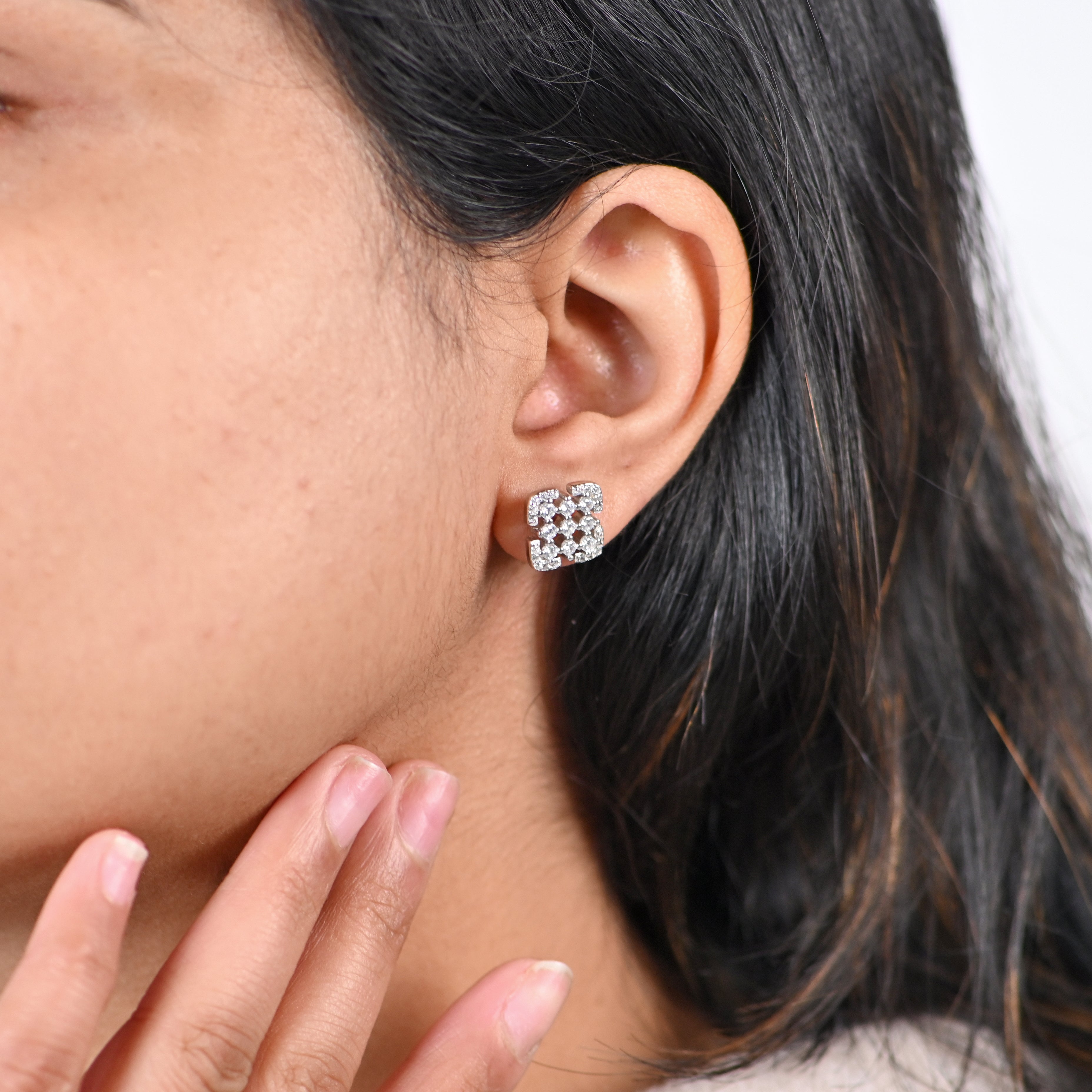 925 Sterling Silver Rhodium CZ Round Stud Earrings