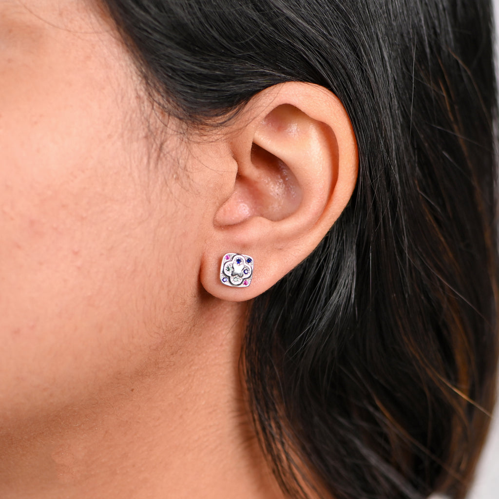 925 Sterling Silver Rhodium Plated Round CZ Stud Earrings for Women