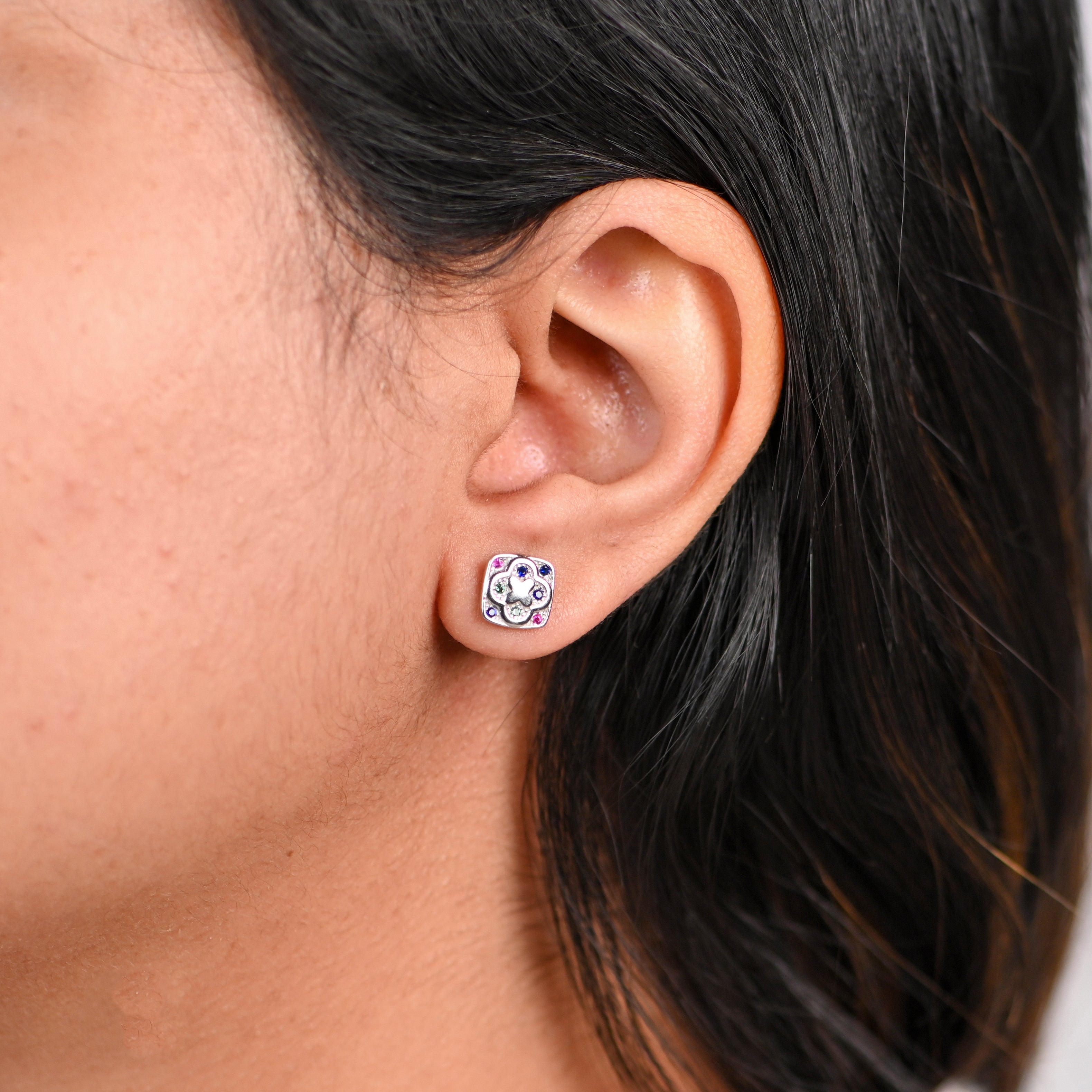 925 Sterling Silver Rhodium Plated Round CZ Stud Earrings for Women