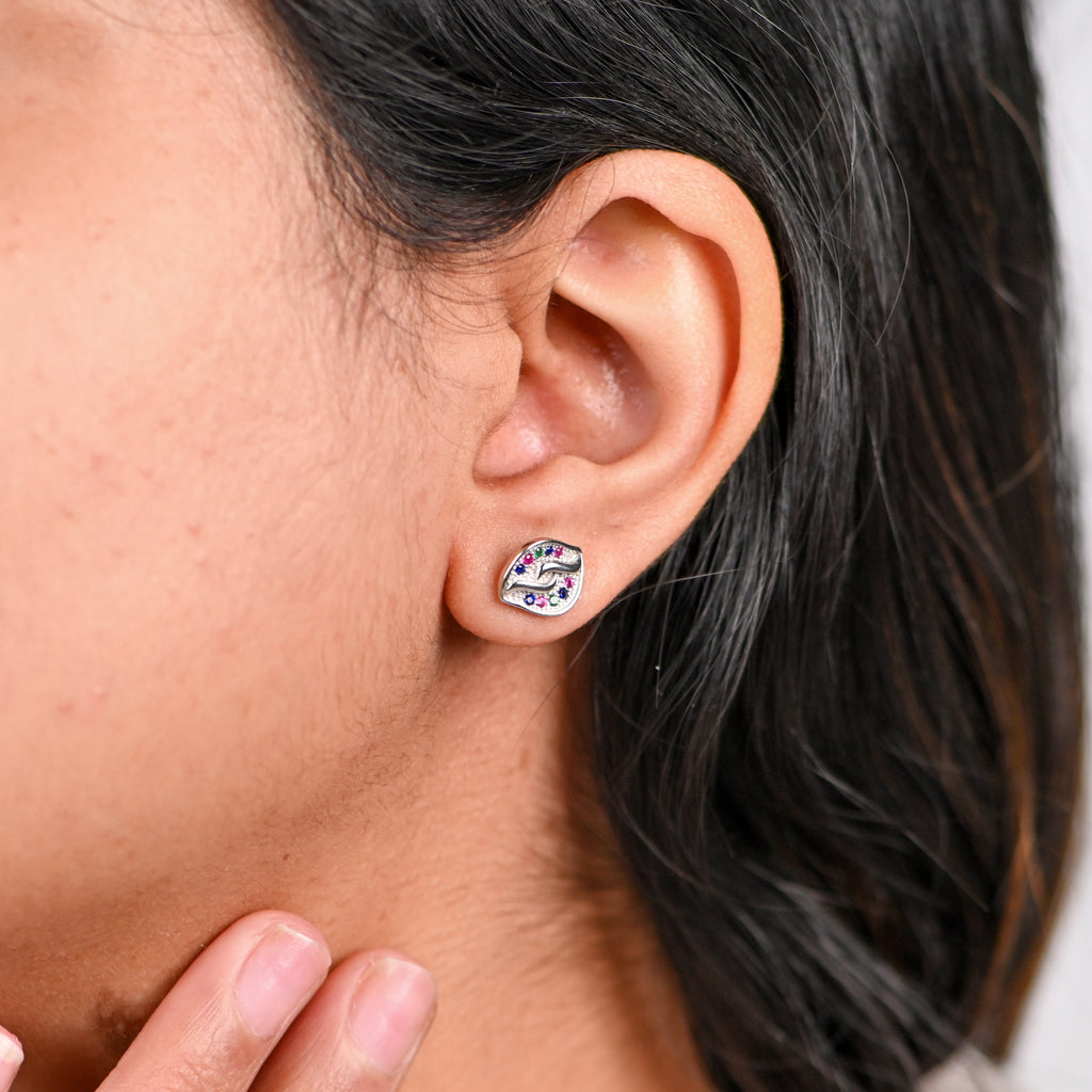 Rhodium Plated 925 Sterling Silver CZ Round Stud Earrings for Women