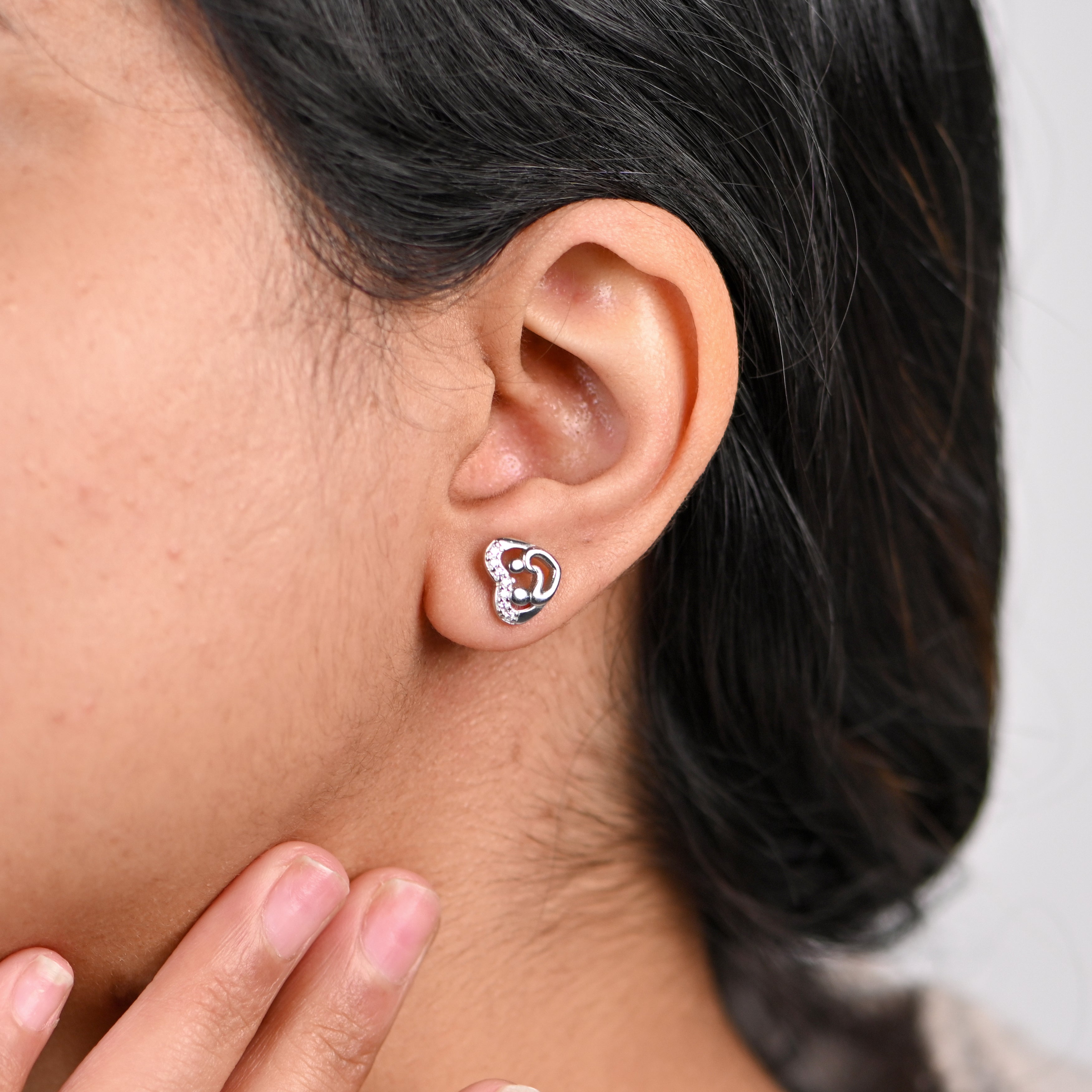 Rhodium Plated 925 Sterling Silver CZ Round Stud Earrings for Women