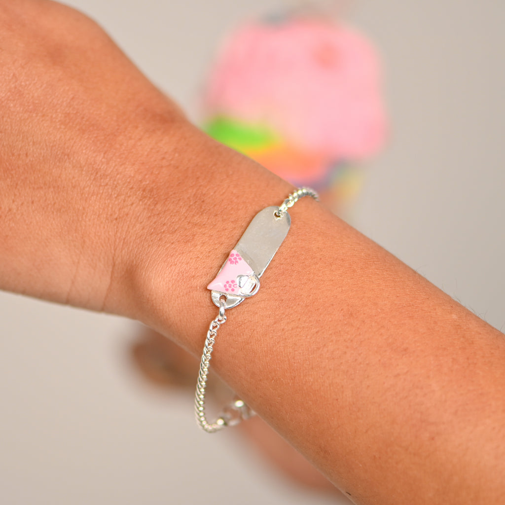 Cute Baby Girl Pink Bracelet in 925 Sterling Silver Adjustable Chain