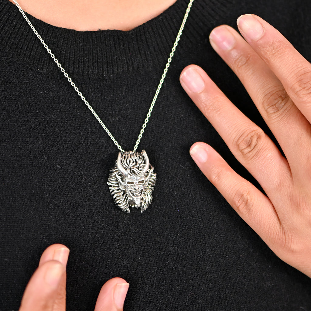 925 Sterling Silver Demon Mask Pendant Necklace Unisex Wear